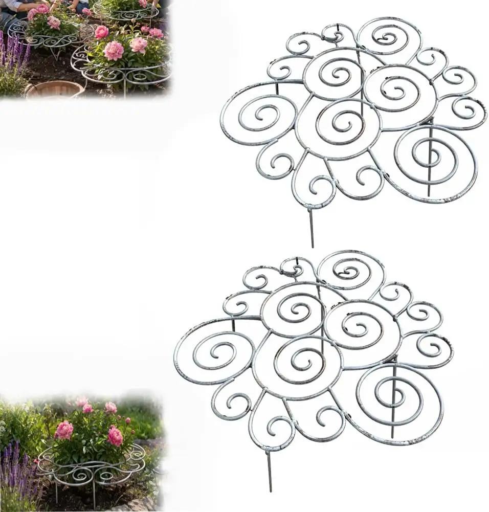 Metal Plant Support Ring for Garden, Peony Cage Stand, Indoor Pots, Flower Hoop, Decorative Grow Through Rings, Stackable Houseplant Stake, Dahlia Cage, Outdoor Orchid Clip(2PCS,Medium)