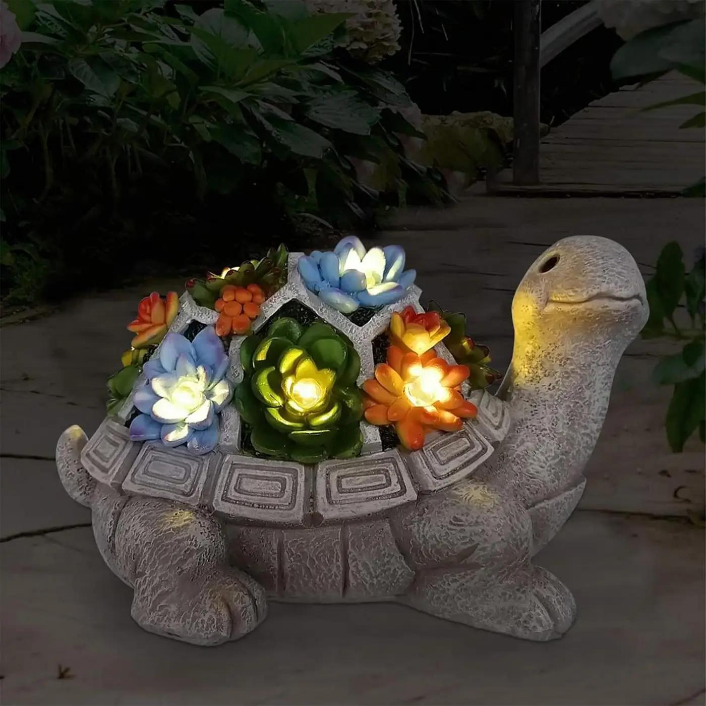 Nacome Solar Garden Outdoor Statues Turtle with Succulent and 7 LED Lights - Lawn Decor Statue for Patio, Balcony, Yard Ornament - Gifts for Mom Grandma Women Global Recycled Standard