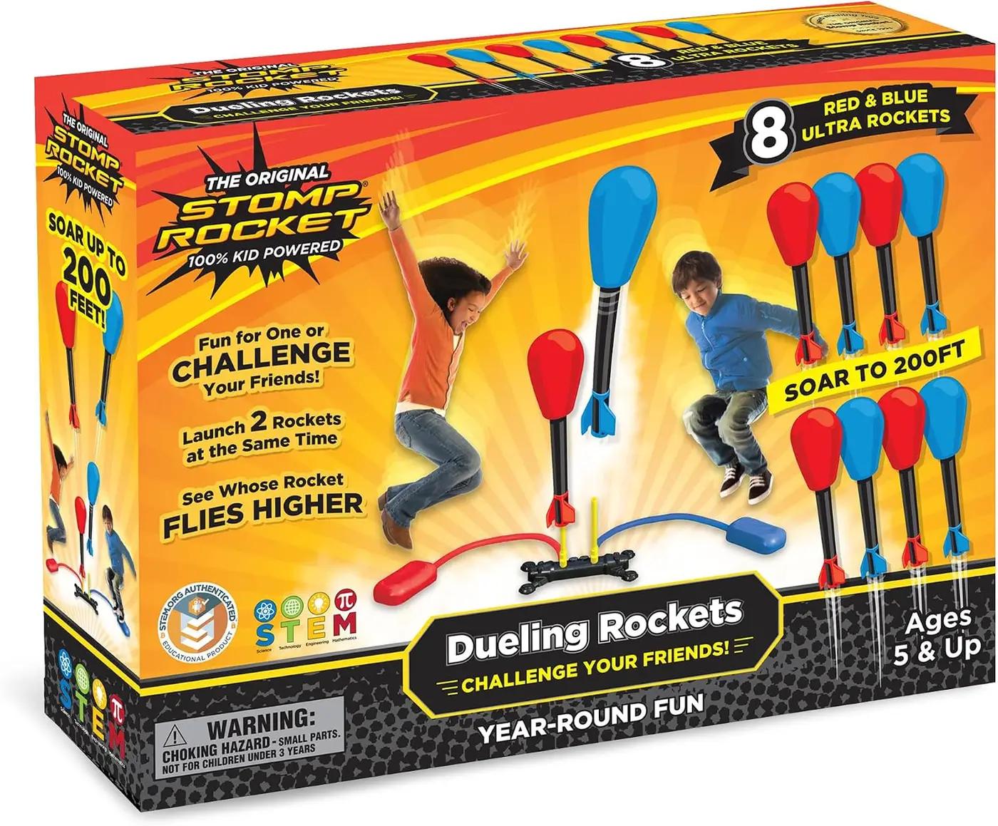 Stomp Rocket Original Dueling Rocket Launcher for Kids, 8 Rockets - Fun Backyard &amp; Outdoor Kids Toys Gifts for Boys &amp; Girls -Toy Foam Blaster Set Soars 200ft - Multi-Player Launcher Stand