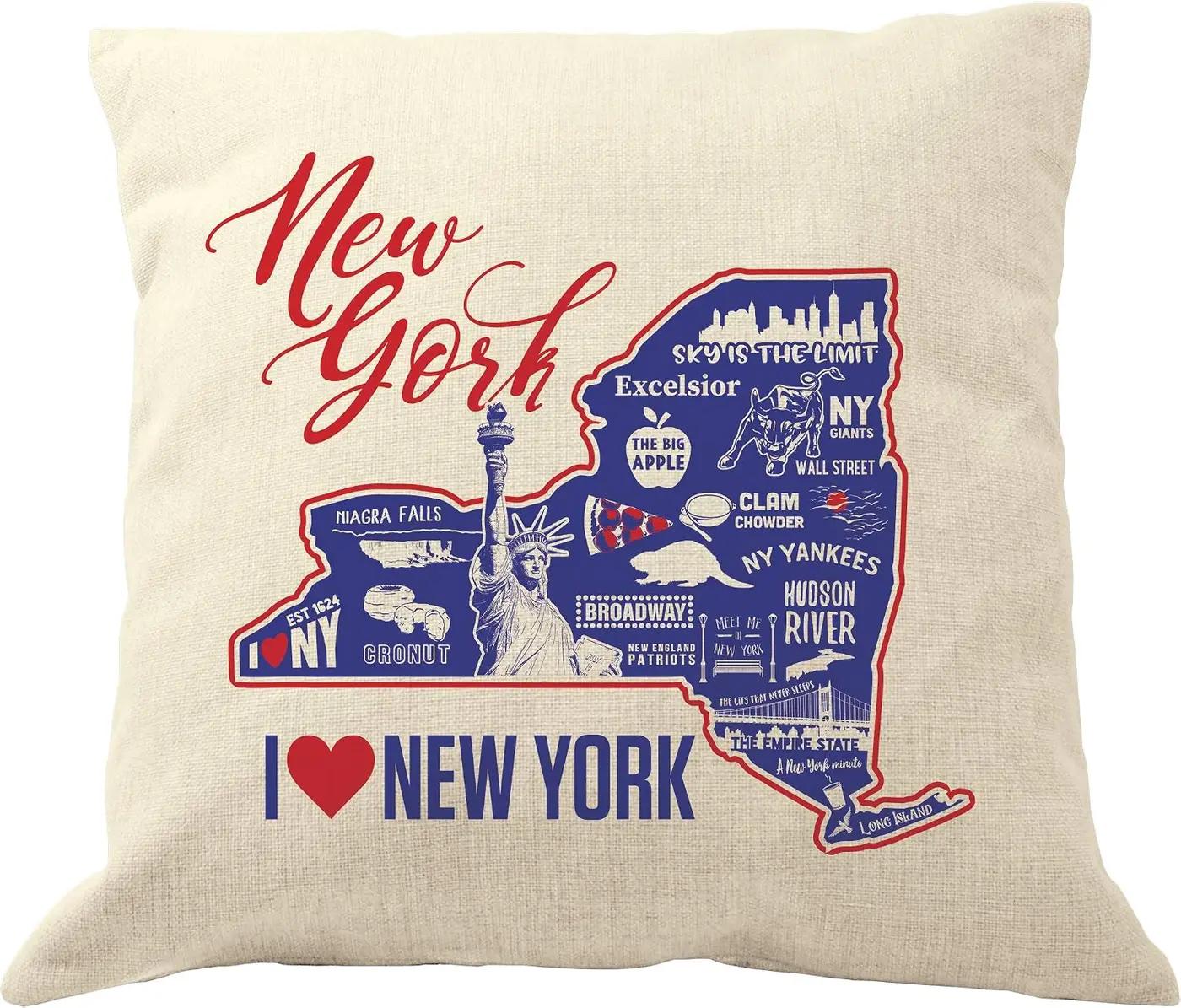 New York Pillow Covers 18x18 - Cotton Linen Throw Pillow Case, Decorative Pillow