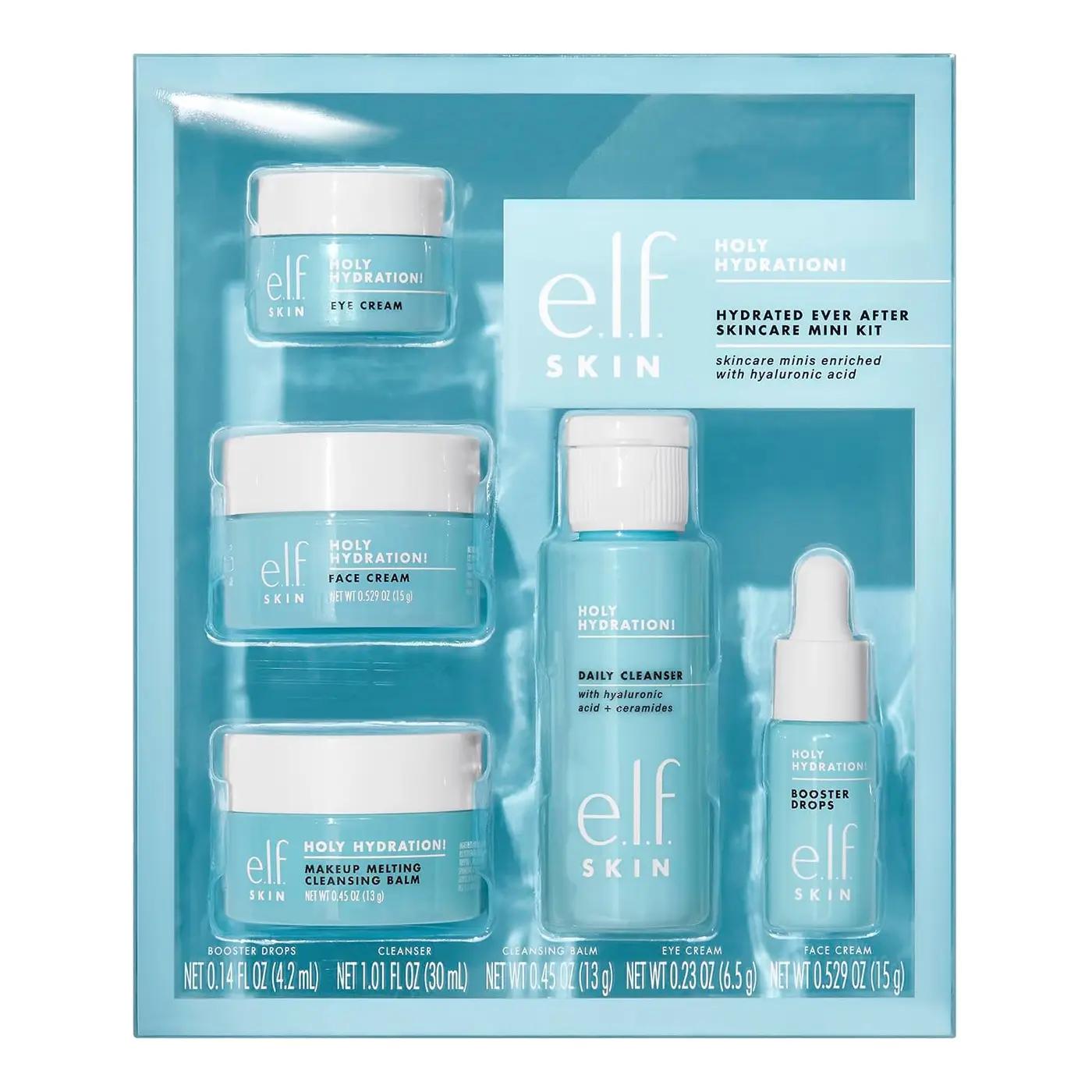 e.l.f. SKIN Holy Hydration! Hydrated Ever After Skincare Mini Kit, Cleanser, Makeup Remover, Moisturizer &amp; Eye Cream For Hydrating Skin, Airplane-Friendly Sizes