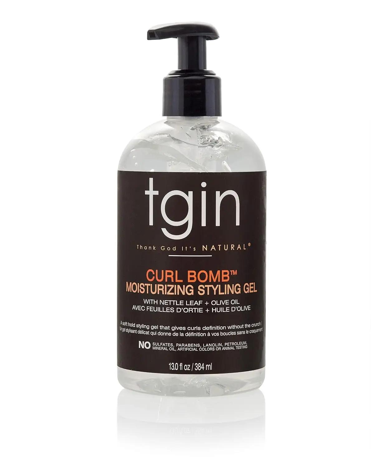 tgin Curl Bomb Moisturizing Styling Gel – Frizz Control, Curl Defining &amp; Moisturizing Hair Gel with Olive Oil &amp; Nettle Leaf – Curly Hair Products, Pump Bottle for Curly, Coily &amp; Wavy Hairs (13oz)