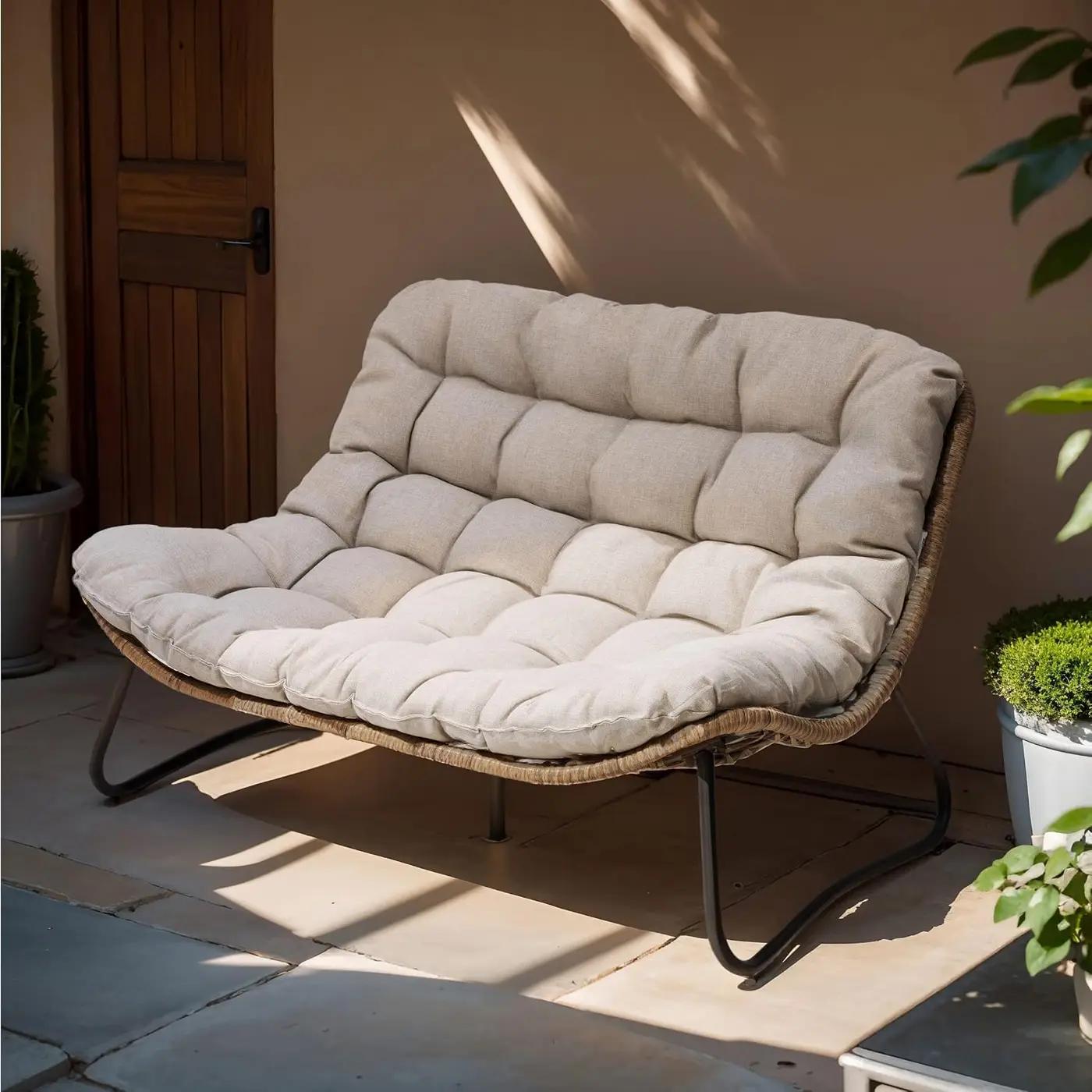 Crestlive Products Outdoor Loveseat, 2 Seater Outdoor Couch with Soft Cushion, All-Weather Boho Rattan Patio Furniture for Balcony, Poolside, Backyard, Porch (Beige) Global Recycled Standard
