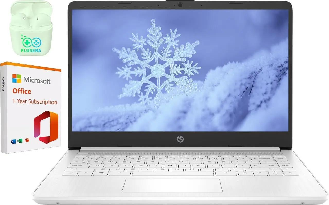 HP 14" LED Business Laptop Computer, Intel Quad-Core N4120, Windows 11 S Laptop with 1-Year Microsoft Office 365, PLUSERA Earphones (White, 8GB RAM | 64GB eMMC+256GB SD Card)