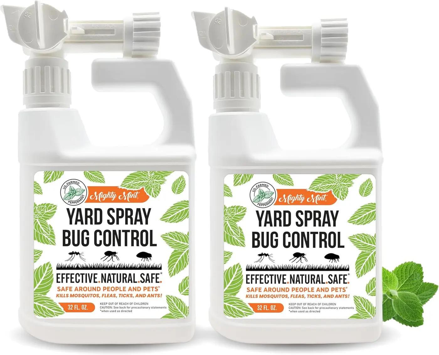 Mighty Mint Peppermint Oil Lawn &amp; Yard Bug Control Spray – Natural Outdoor Pest Repellent for Fleas, Ticks, Mosquitoes, Ants, and More – Plant-Based, Extra-Strength Formula – 32 oz (Pack of 2)