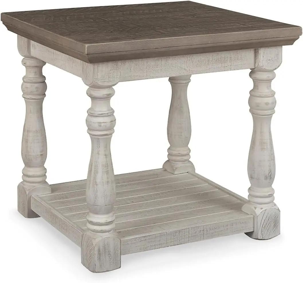 Signature Design by Ashley Havalance Farmhouse Rectangular End Table, Floor Shelf, Wood, 26" W x 24.13" D x 24" H, Vintage Gray &amp; White with Weathered Finish