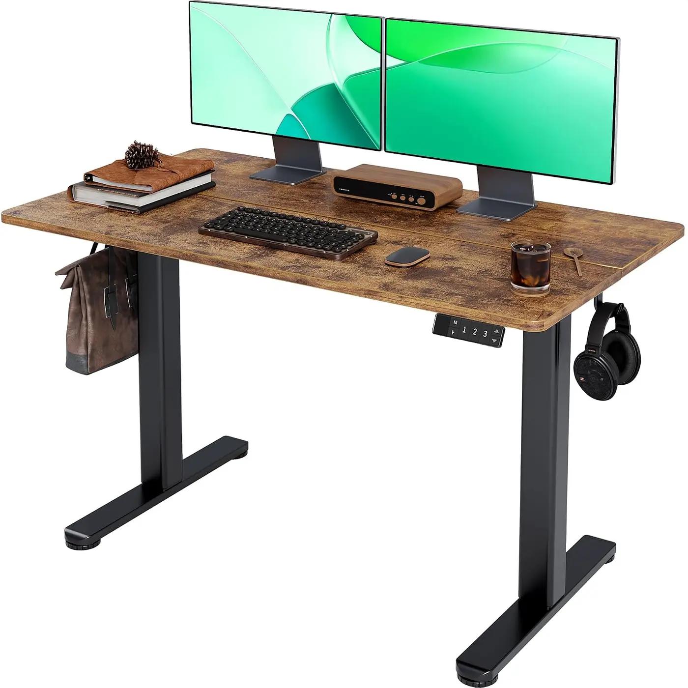 Claiks Electric Standing Desk, Adjustable Height Stand up Desk, 24x48 Inches Sit Stand Home Office Desk with Splice Board, Black Frame/Rustic Brown Top The Forest Stewardship Council
