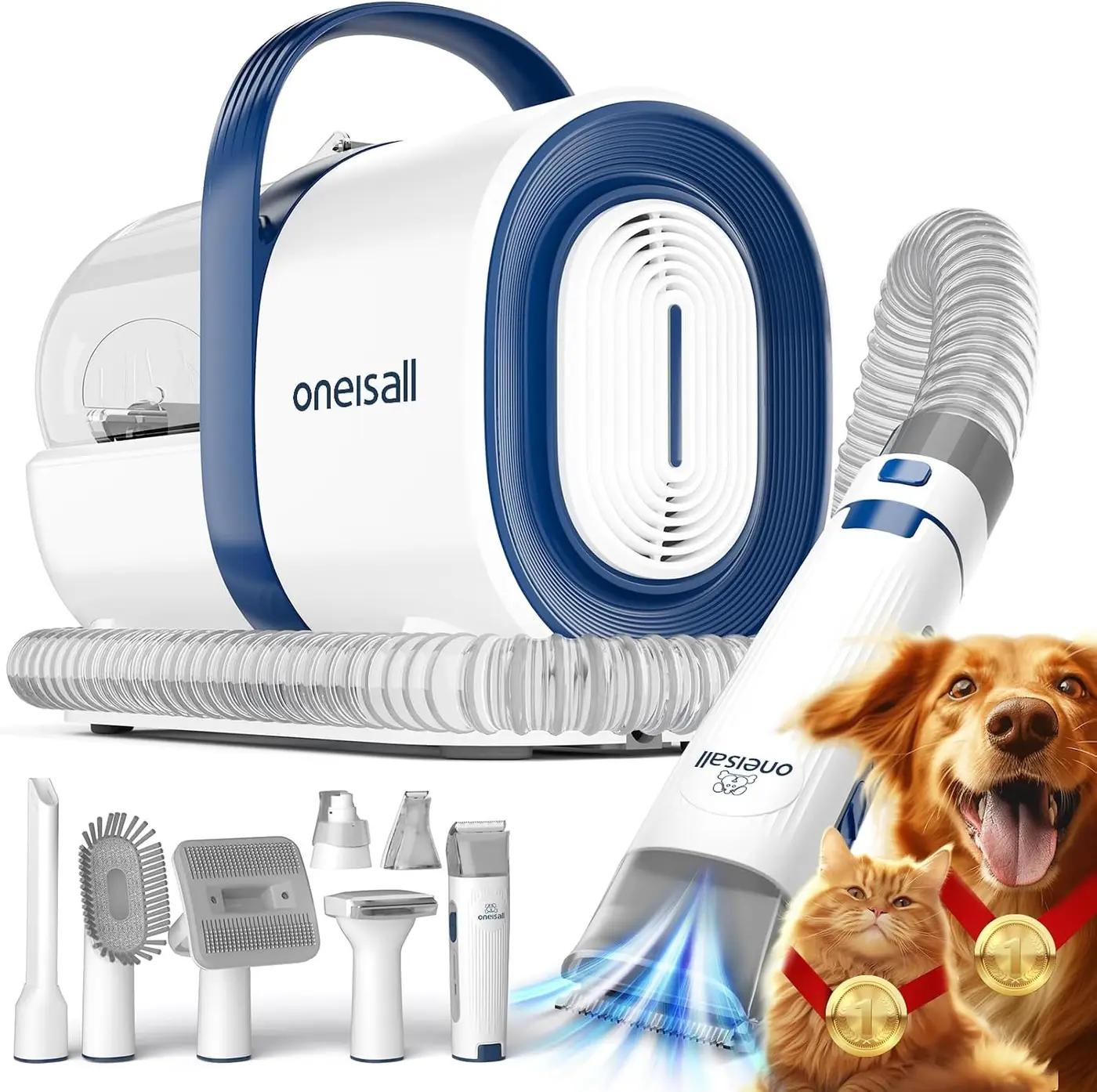 oneisall Dog Grooming Vacuum, Pet Grooming Vacuum with Clipper Nail Grinder, 1.5L Dust Cup Dog deshedding Brush with 7 Tools for Shedding Pet Hair, Home Cleaning(Blue) ISCC PLUS