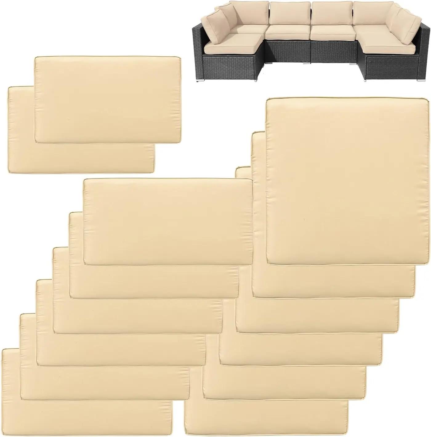 14Pcs Patio Cushion Covers Replacement Splashproof UV-Resistant Inelastic Covers with Zippers, Max Compatible 25.6x25.6x4inch Patio Cushion, for 7 Pcs Outdoor Patio Furniture Sets