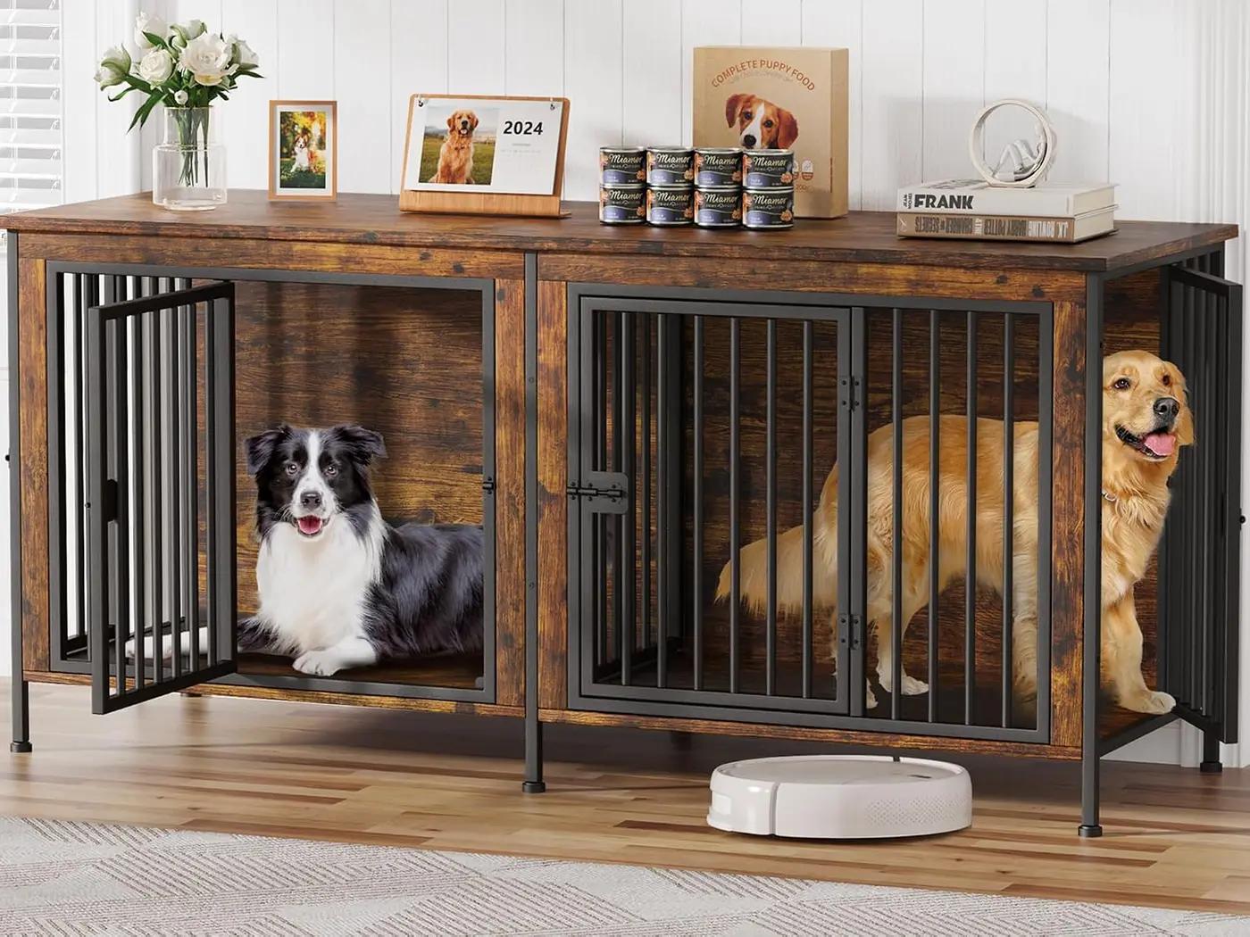 EasyCom Dog Crate Furniture for 1 or 2 Dogs, Heavy Duty Single/Double Dog Crates for Small/Medium/Large Dogs, Dog Kennel Furniture Indoor as TV Stand, Large Size 78.74" L(35-60 Pounds), Brown The Forest Stewardship Council
