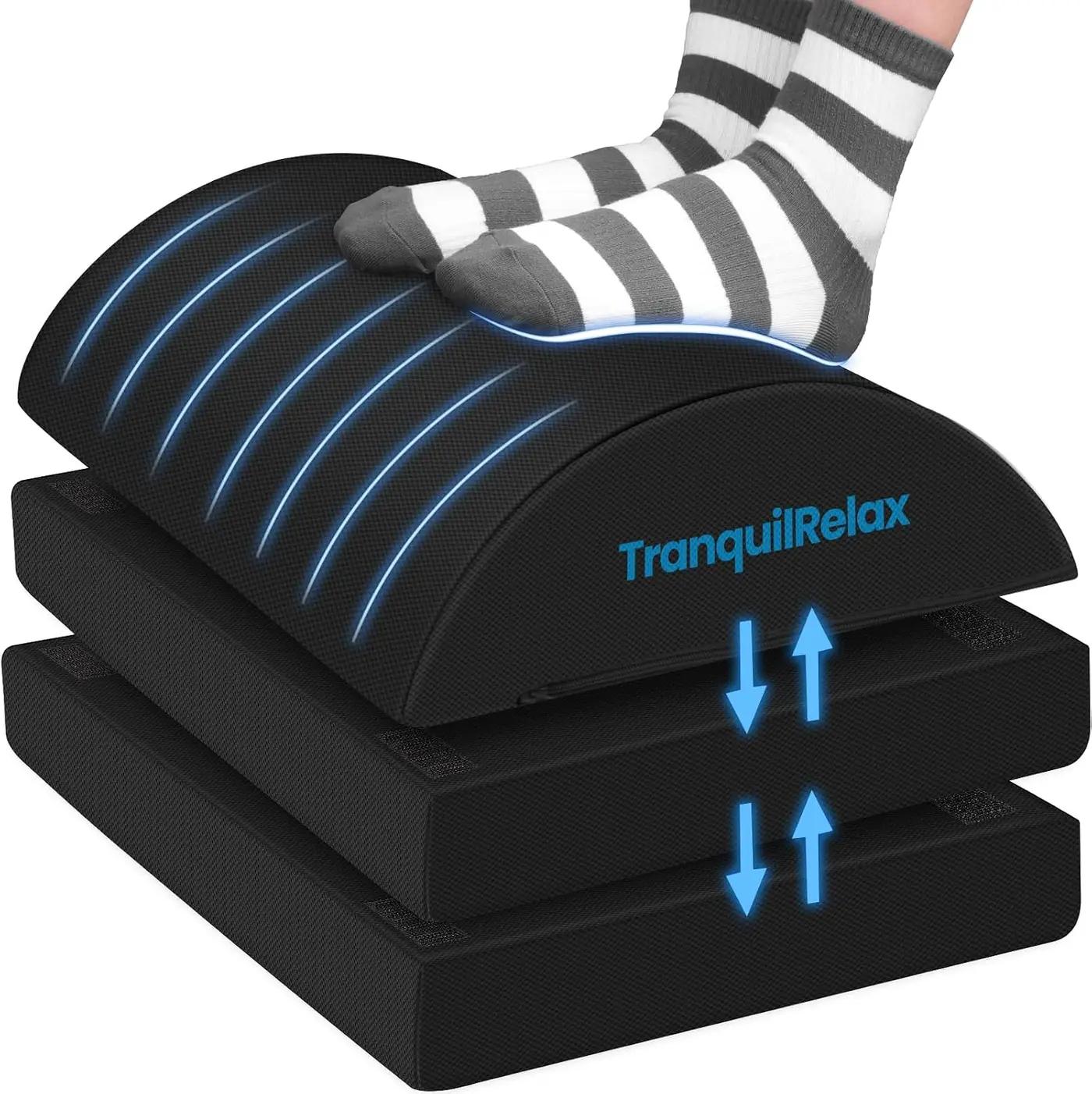 TranquilRelax Foot Rest for Under Desk at Work, Gaming Accessories Foot Stool with 3 Adjustable Heights &amp; Washable Cover, Comfortable Office Desk Accessories, Footrest for Office, Home and Car (Black) OEKO-TEX STANDARD 100