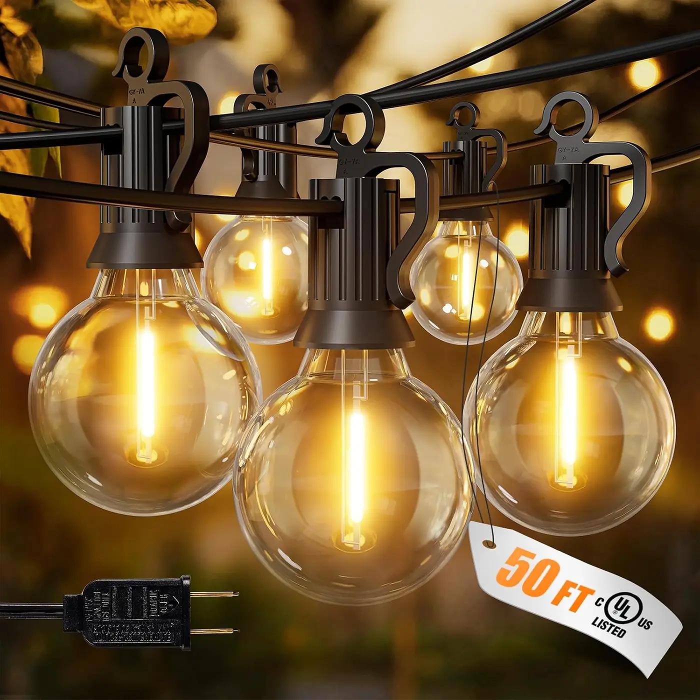 Brightown Outdoor String Lights, 50FT 25 G40 Bulbs Shatterproof Patio Lights, IP65 Waterproof Dimmable Hanging Connectable Globe LED Outdoor Lights for Backyard, Bistro, Porch, Deck, Balcony ClimatePartner certified