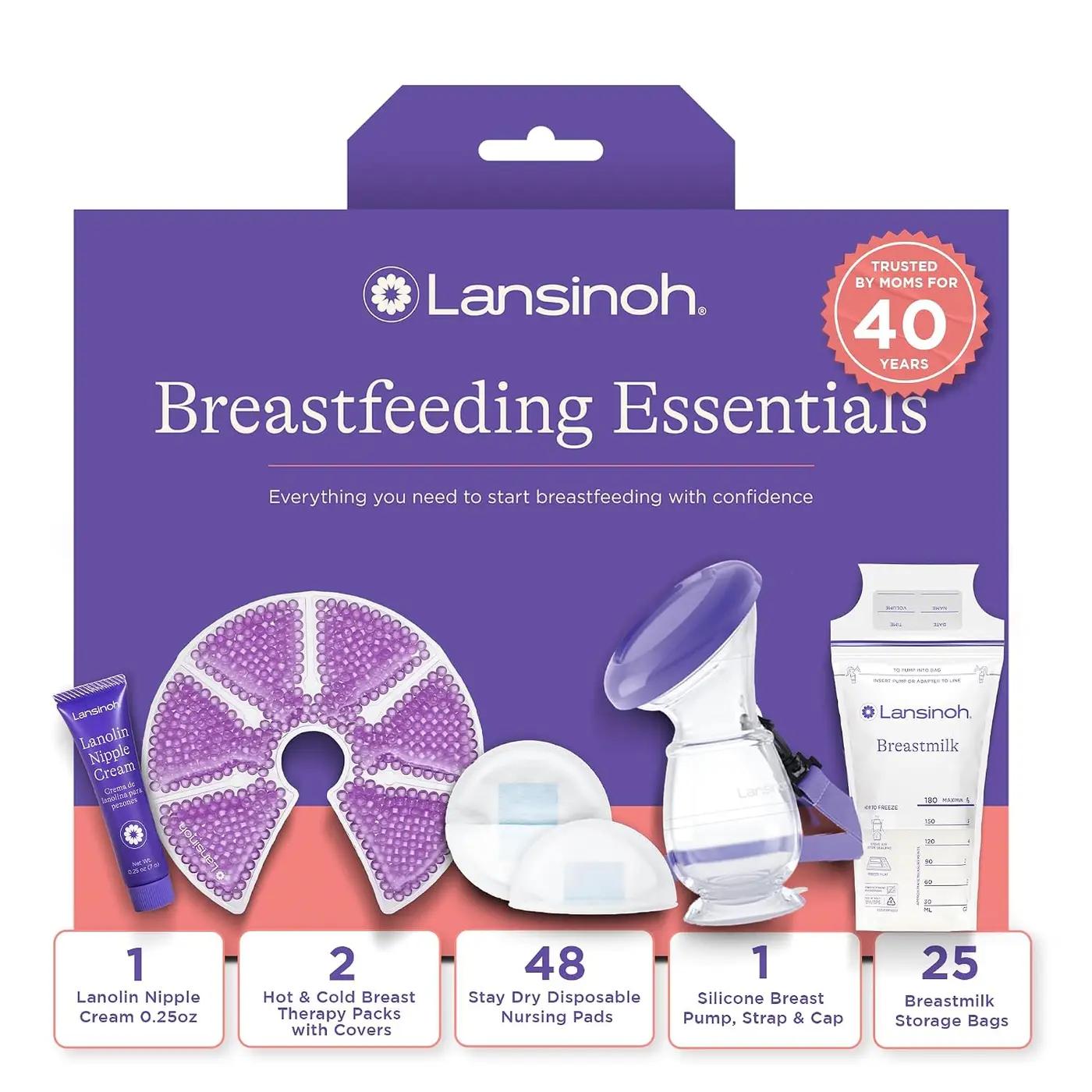 Lansinoh You’ve Got This Breastfeeding Essentials Kit for New Moms, 77-Piece Gift Set with Nursing Pads, Breastmilk Storage Bags, Nipple Cream, Hot &amp; Cold Therapy Packs, and Silicone Breast Pump