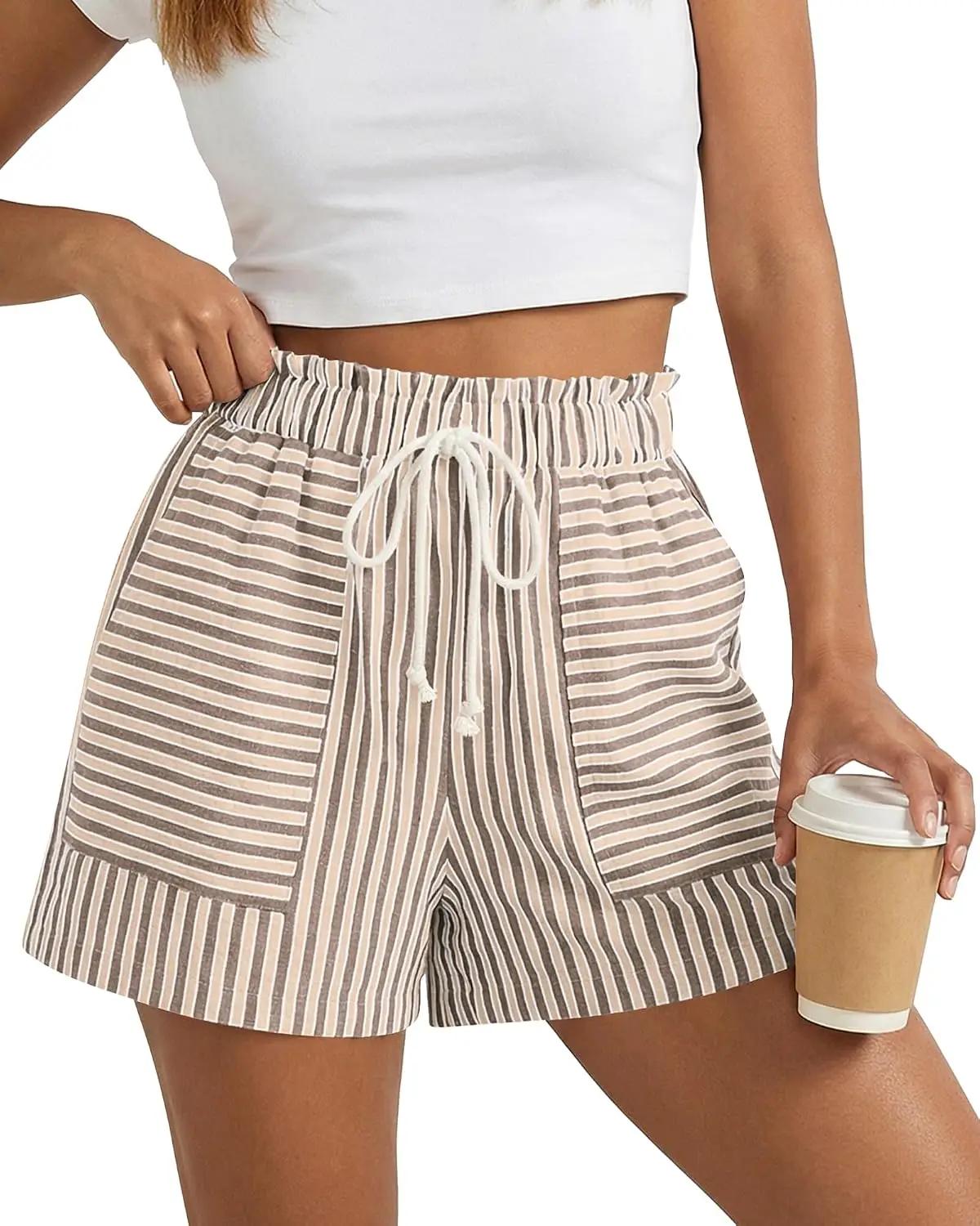 BTFBM Striped Summer Shorts for Women 2026 Loose Spring Casual Elastic Waist Lounge Resort Wear Vacation Beach Shorts