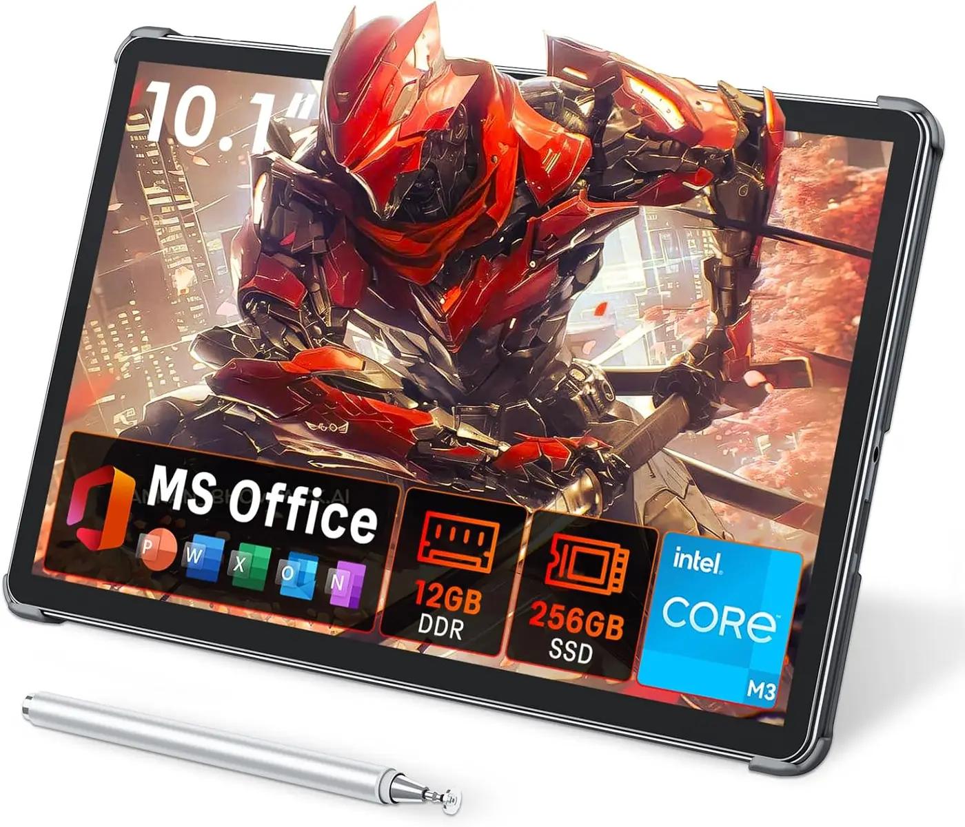 2-in-1 Tablet Win 11-10.1" Touchscreen PC, Intel m3 8100Y up to 3.4GHz, 12GB RAM 256GB SSD, with Stylus &amp; Case for Home, Business, Students, Digital Sketching