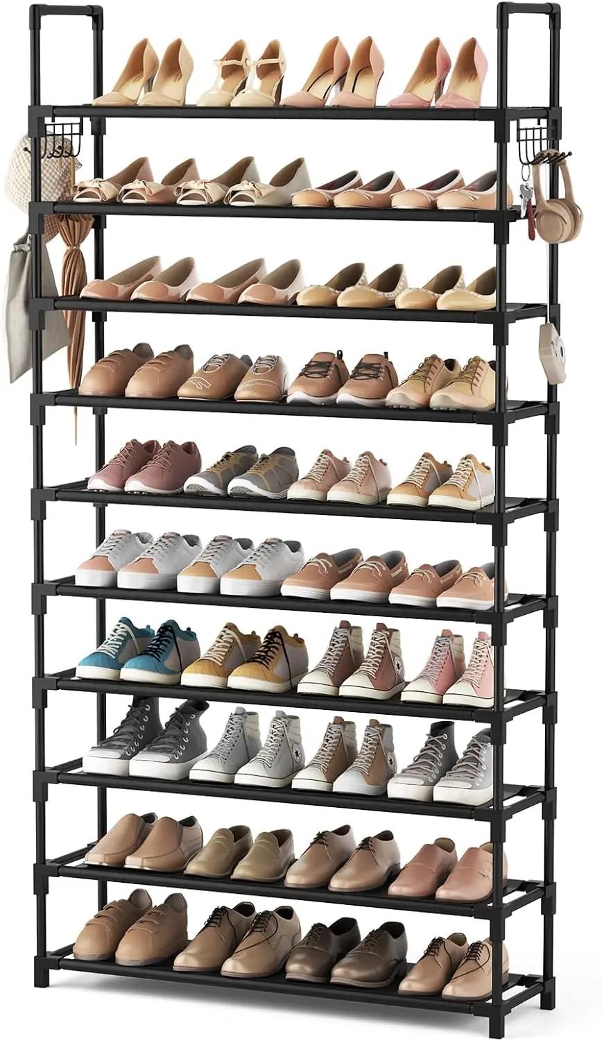 VTRIN 10 Tier Shoe Rack Tall Large Capacity Wide Shoe Organizer with Two Hooks Sturdy Metal Shoe Shelf for Entryway, Closet, Bedroom