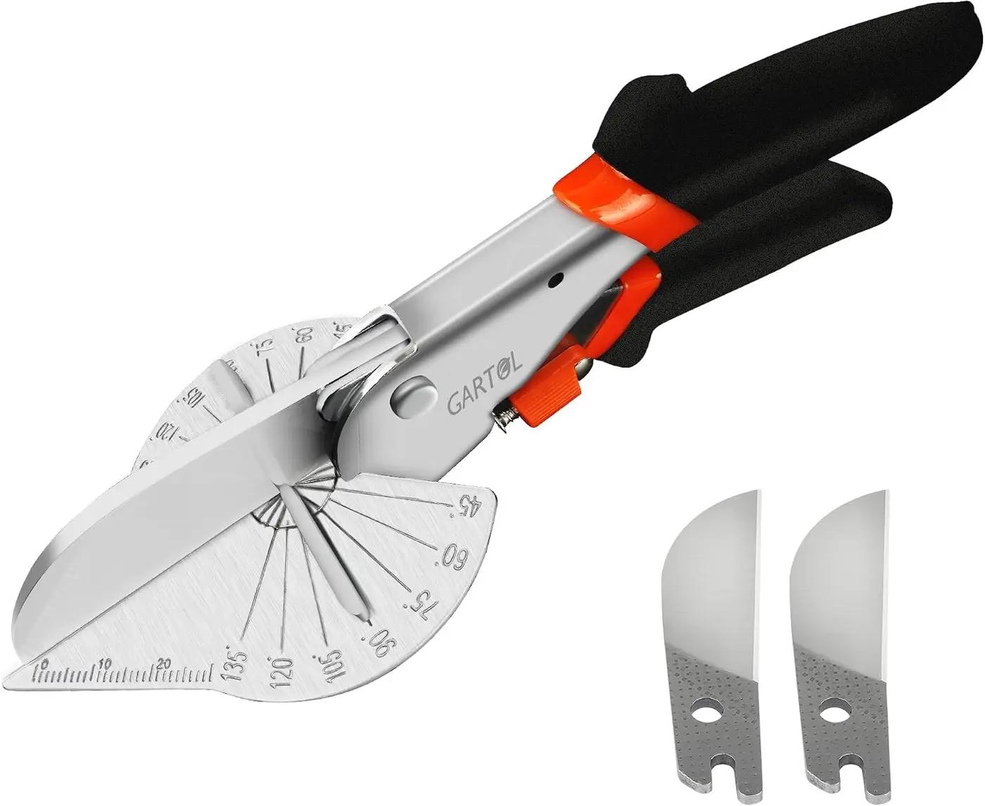 GARTOL Miter Shears, 45-135 Degree Adjustable Angle Scissors, Quarter Round Cutter Tool with Spare SK5 Blades, Trunking Shears for Cutting PVC, Trim and Softwood Moulding (Not for Hardwood)