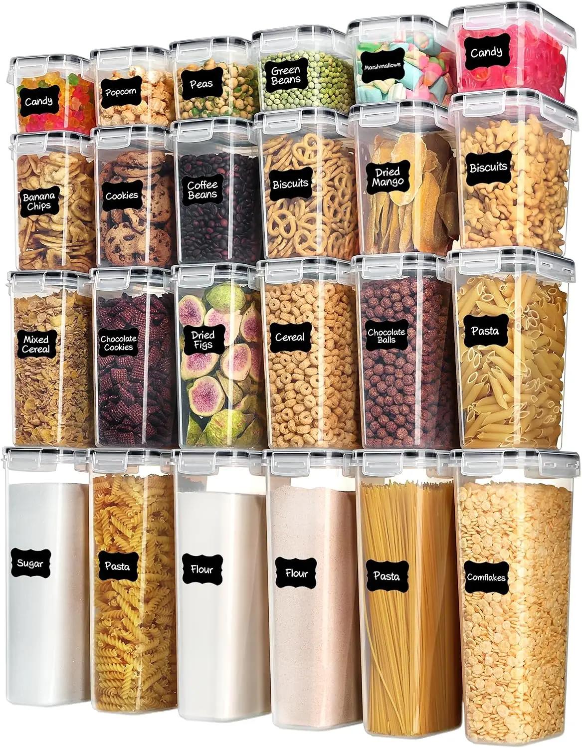 Airtight Food Storage Containers with Lids, Vtopmart 24 pcs Plastic Kitchen and Pantry Organization Canisters for Cereal, Dry Food, Flour and Sugar, BPA Free, Includes 24 Labels，Black ClimeCo Certified