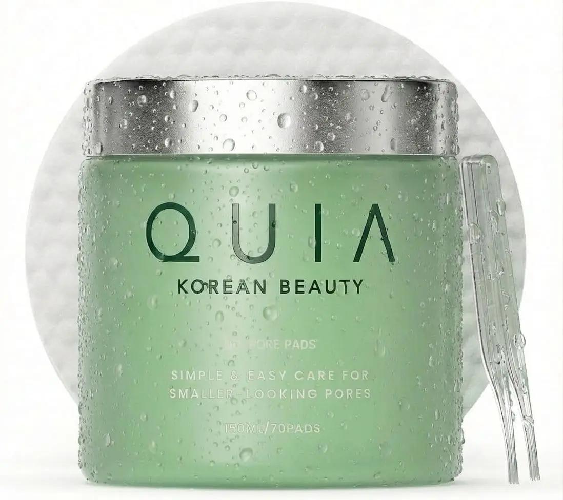 QUIA Toner Pads – AHA/BHA Dual-Action Exfoliate and Hydrate All in One – Soothing Formula for Sensitive Skin – Reduces Blackheads and Blemishes- 70 Gentle Textured Pads – Korean Skincare