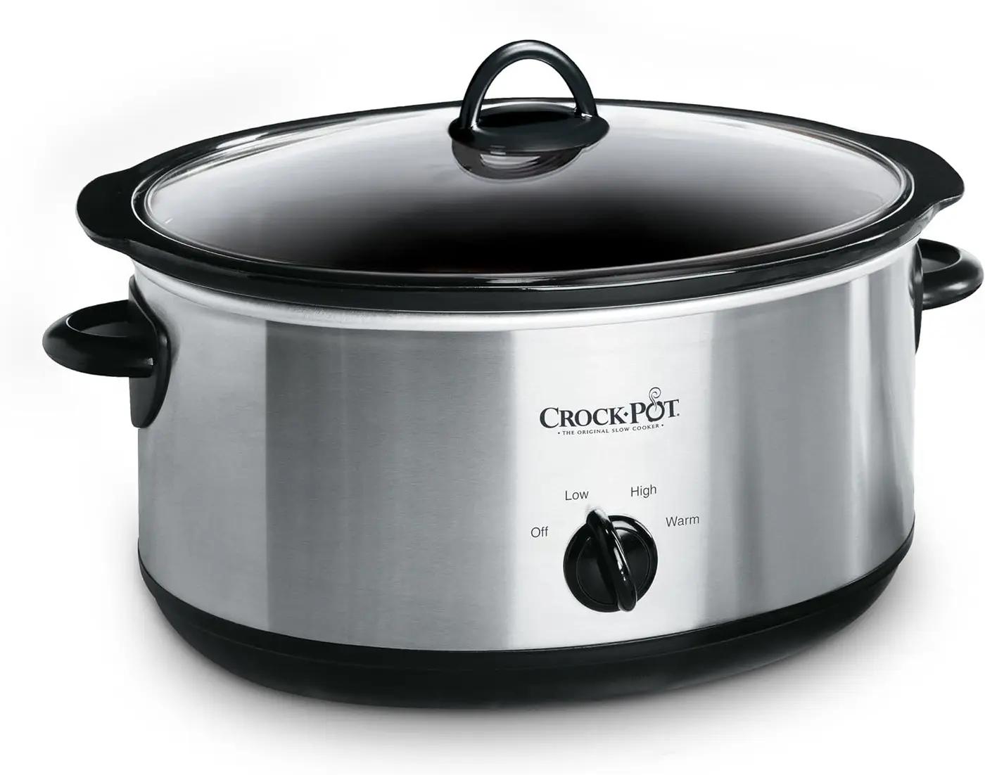 Crock-Pot 7-Quart Manual Slow Cooker, Family Size Serves 8+ People &amp; Fits 6-lb Roast, Removable Stoneware with Warming Setting, Dishwasher Safe for Easy Cleanup, Stainless Steel