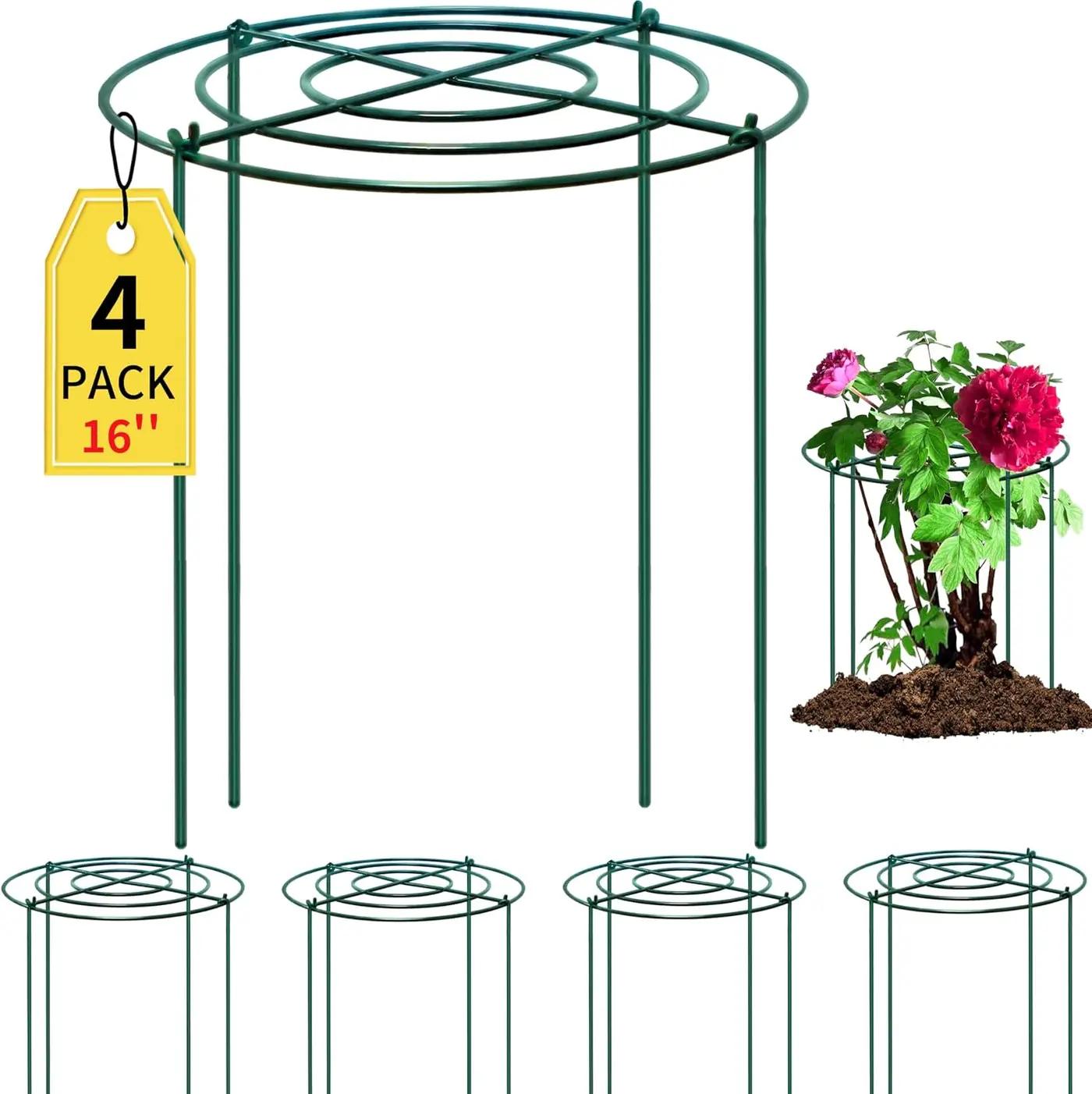 SYITCUN 4pack Peony Cages and Supports, 10 x 16 Inch Four Legs Peony Cage, Heavy-Duty Peonies Support Cages, Peony Ring for Roses, Hydrangeas, Sage, Peonies, Cucumbers, Tomato