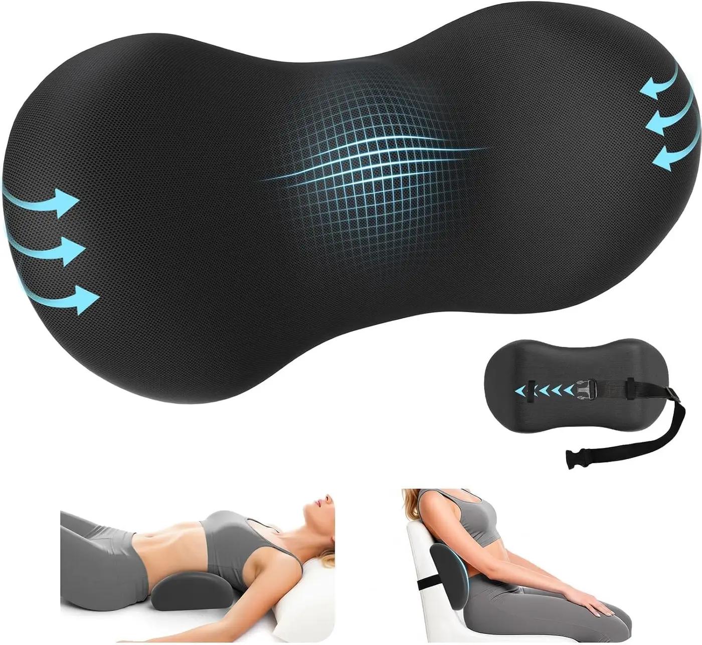 SweetSlubr Lumbar Support Pillow for Office Chair - Memory Foam Lumbar Pillow with Detachable Strap &amp; Breathable Cover, Ergonomic Back Support for Office Chair, Car Seat Cushion, Bed Rest (Black) OEKO-TEX STANDARD 100