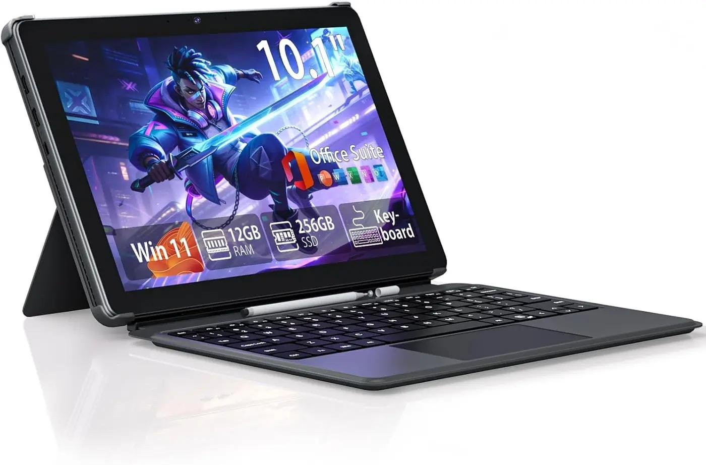 10.1" Touchscreen 2 in 1 Tablet Laptop, 12GB RAM 256GB SSD M3 8100Y(up to 3.40 GHz), WiFi 5 BT 5.0 Type-C USB 3.0, Win 11 Office Suite Computer with Keyboard &amp; Pen Set for Home Student Business