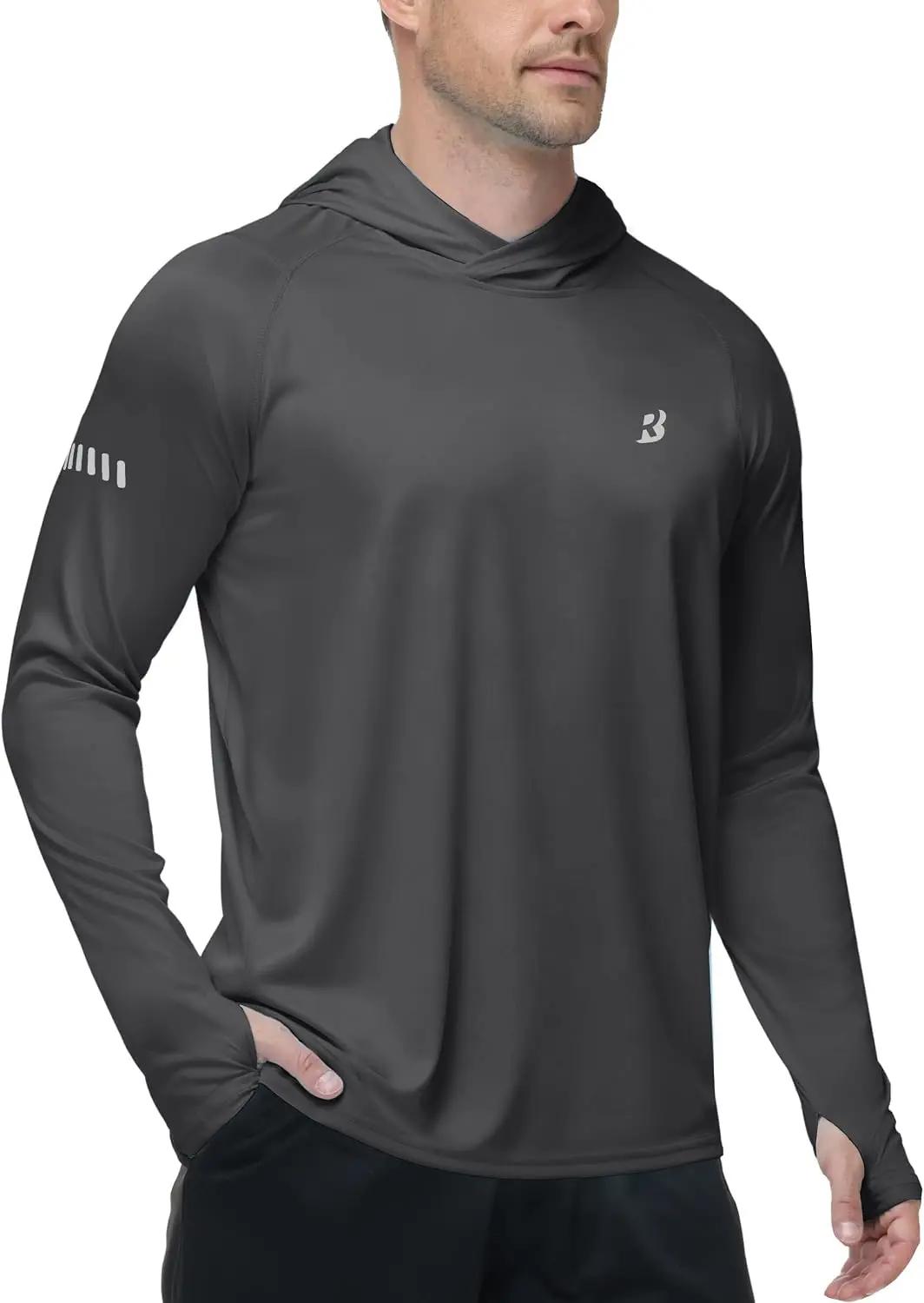 Roadbox Mens UPF 50+ Sun Protection Hoodie, UV Long Sleeve Fishing Shirts, Lightweight Swim Rash Guard for Outdoor Hiking Global Recycled Standard