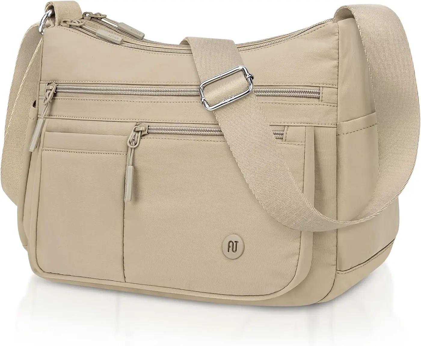 BKNOOU Nylon Crossbody Bags for Women Medium Lightweight Ladies Travel Purse Multi Pocket Pocketbooks Shoulder Handbag