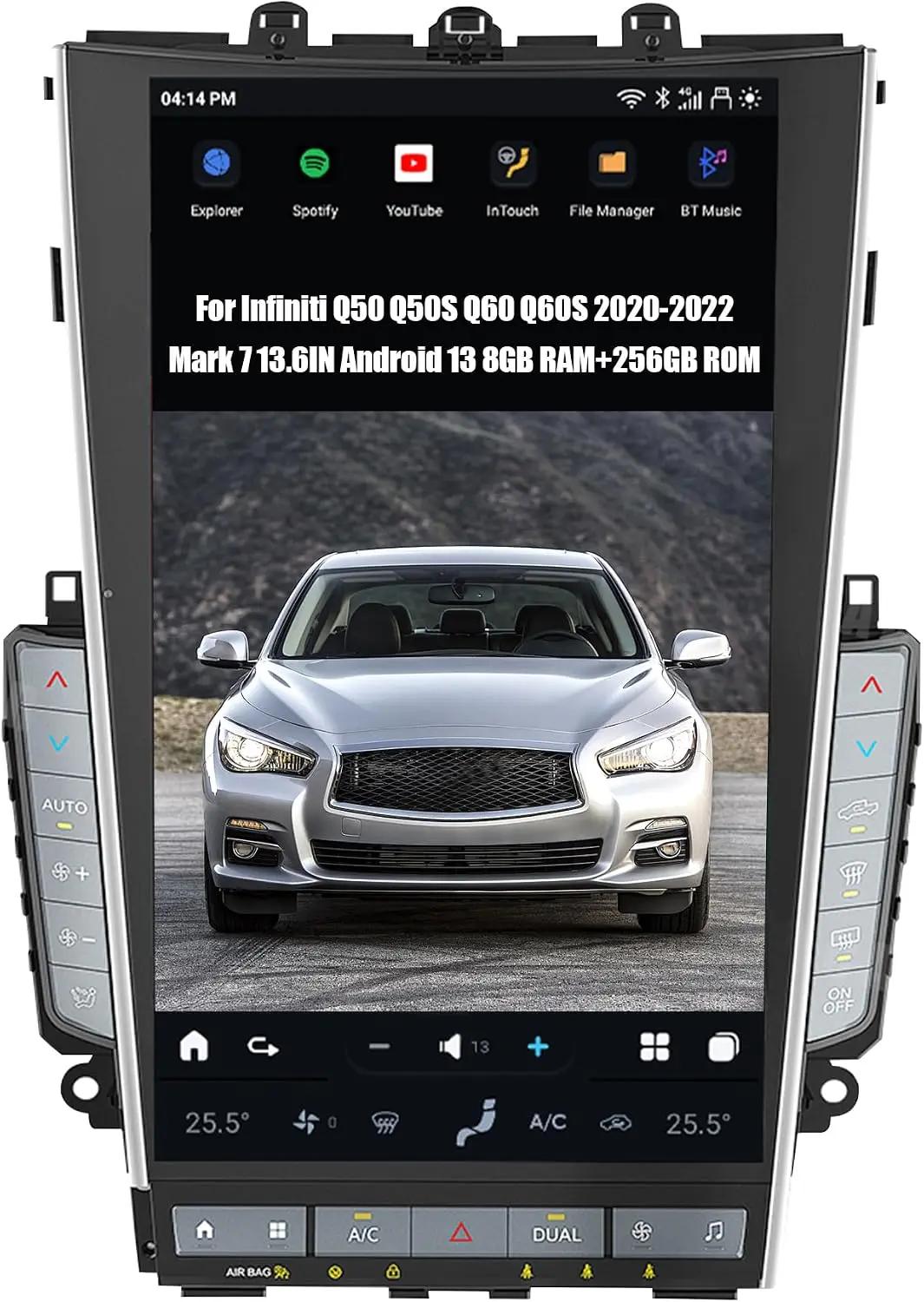 AuCar 2025 Latest Mark 7 Android 13 Car Radio for Infiniti Q50 Q50S Q60 Q60S 2020-2022, 13.6 Inch New T-Style Car Head Unit GPS Navigation Multimedia Stereo Video Player 8GB RAM 256GB ROM
