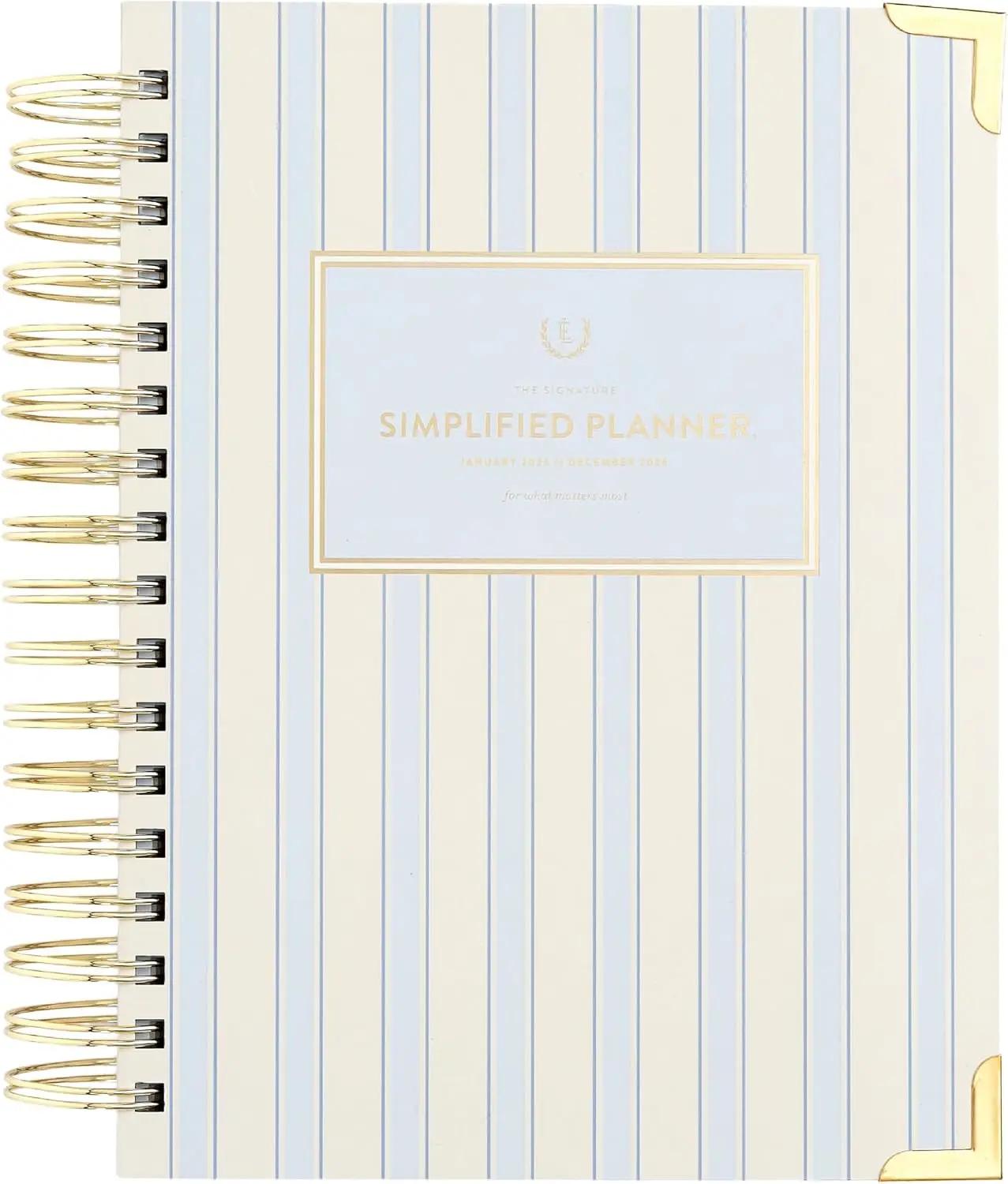 Simplified 2026 12-Month Spiral Daily Planner — Serene Stripe — January 2026 - December 2026, Calendar Year Organizer with Stickers, Pockets, and Keepsake Box