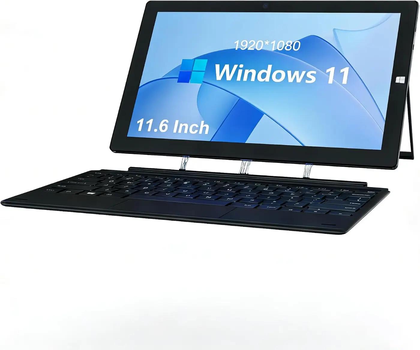 11.6 in Windows Tablet with Keyboard, Win 11 Home Touchscreen Tablets, 8GB DDR4 256GB SSD, 2.7GHz/WiFi/BT/HDMI USB3.0 Output, Dual Camera, SD Card Slot