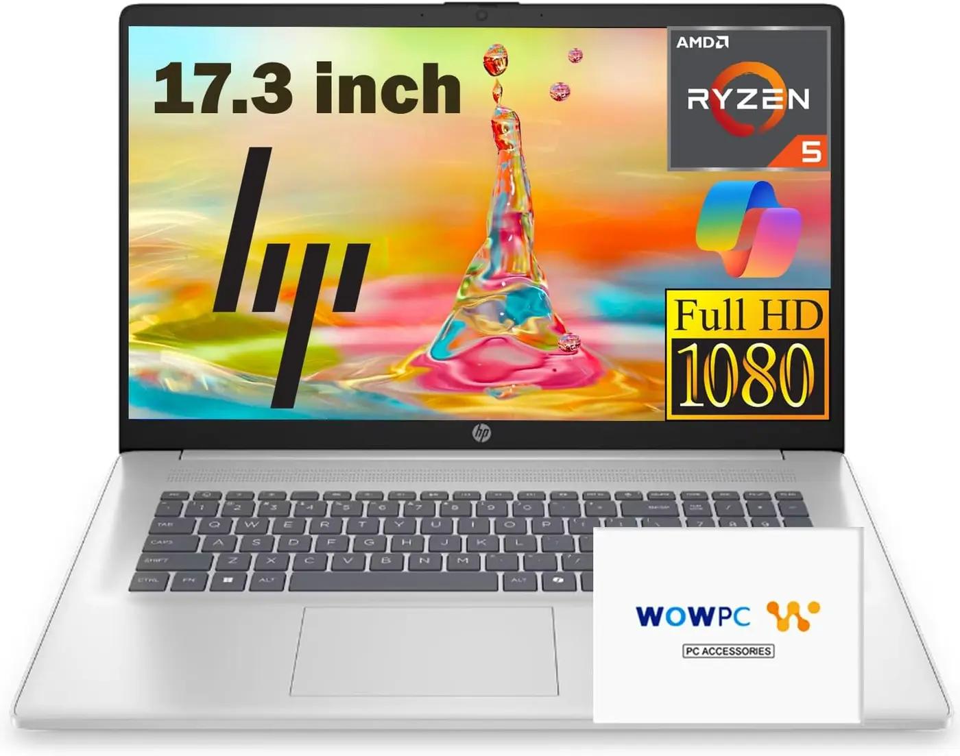 hp Latest 17 Inch Business Laptop 2025, 17.3'' FHD IPS Anti-Glare Display, AMD Ryzen 5 7430U (Beats Core i7-1355U), 16GB RAM, 512GB SSD, AMD Radeon Graphics, HDMI, Windows 11 Pro, Wi-Fi 6, WOWPC USB