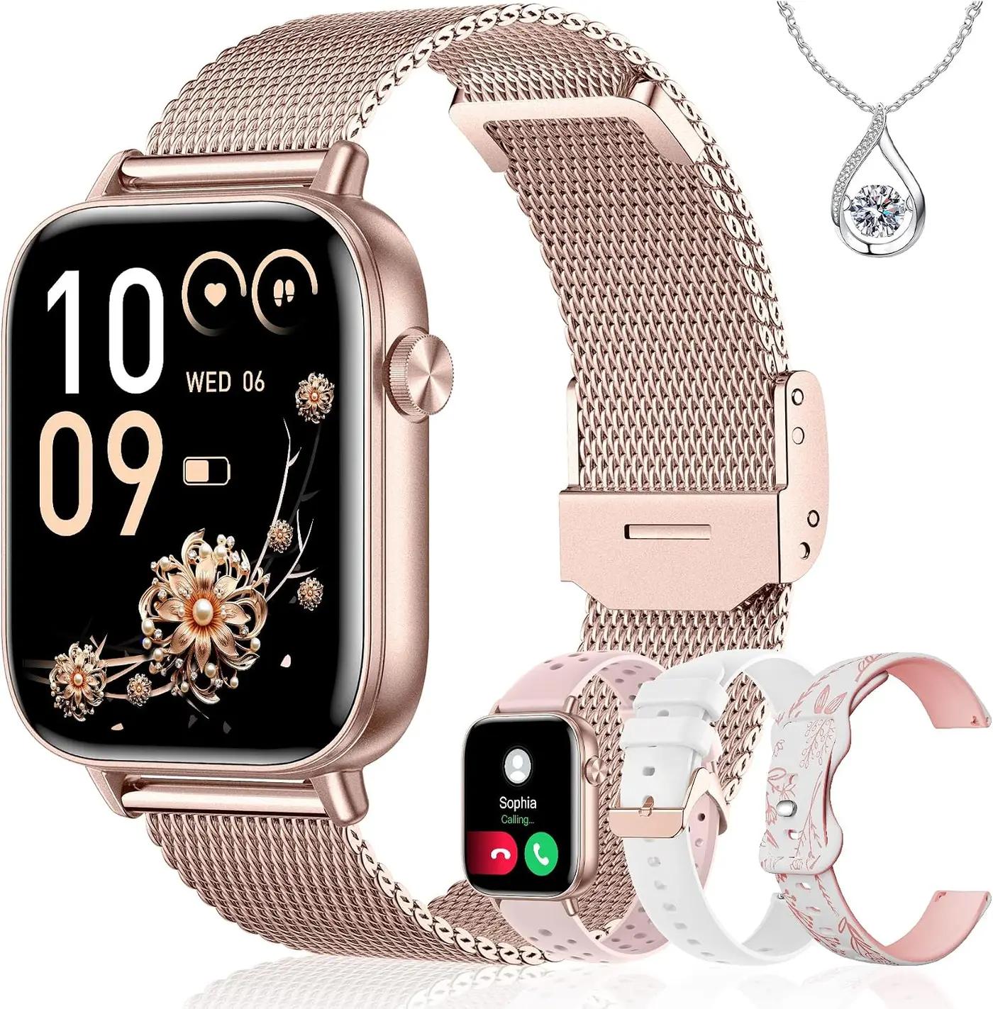 Iaret Iaret Smart Watch for Women, 1.83" HD Fitness Tracker with 4 Bands, Answer/Make Calls, Heart Rate/Sleep/SpO2/Step Tracking, 100+ Sport Modes, Android/iPhone Compatible Gift (Rose Gold)