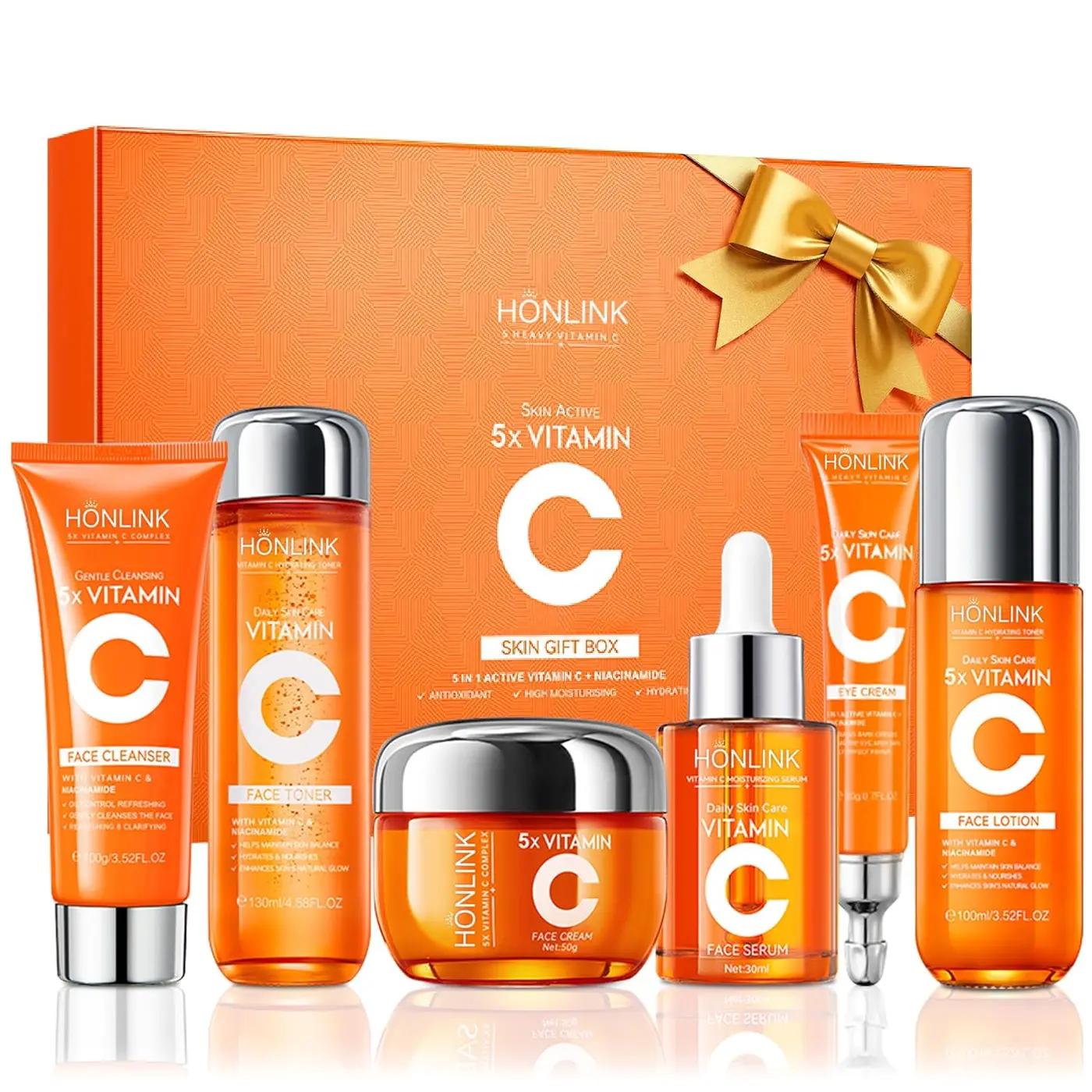 6-Piece Hydrating Skincare Set with Vitamin C &amp; Niacinamide, Face Care Kit Includes Toner, Serum, Cleanser, Moisturizer, Eye Cream &amp; Body Lotion | Mother’s Day Gift for Women