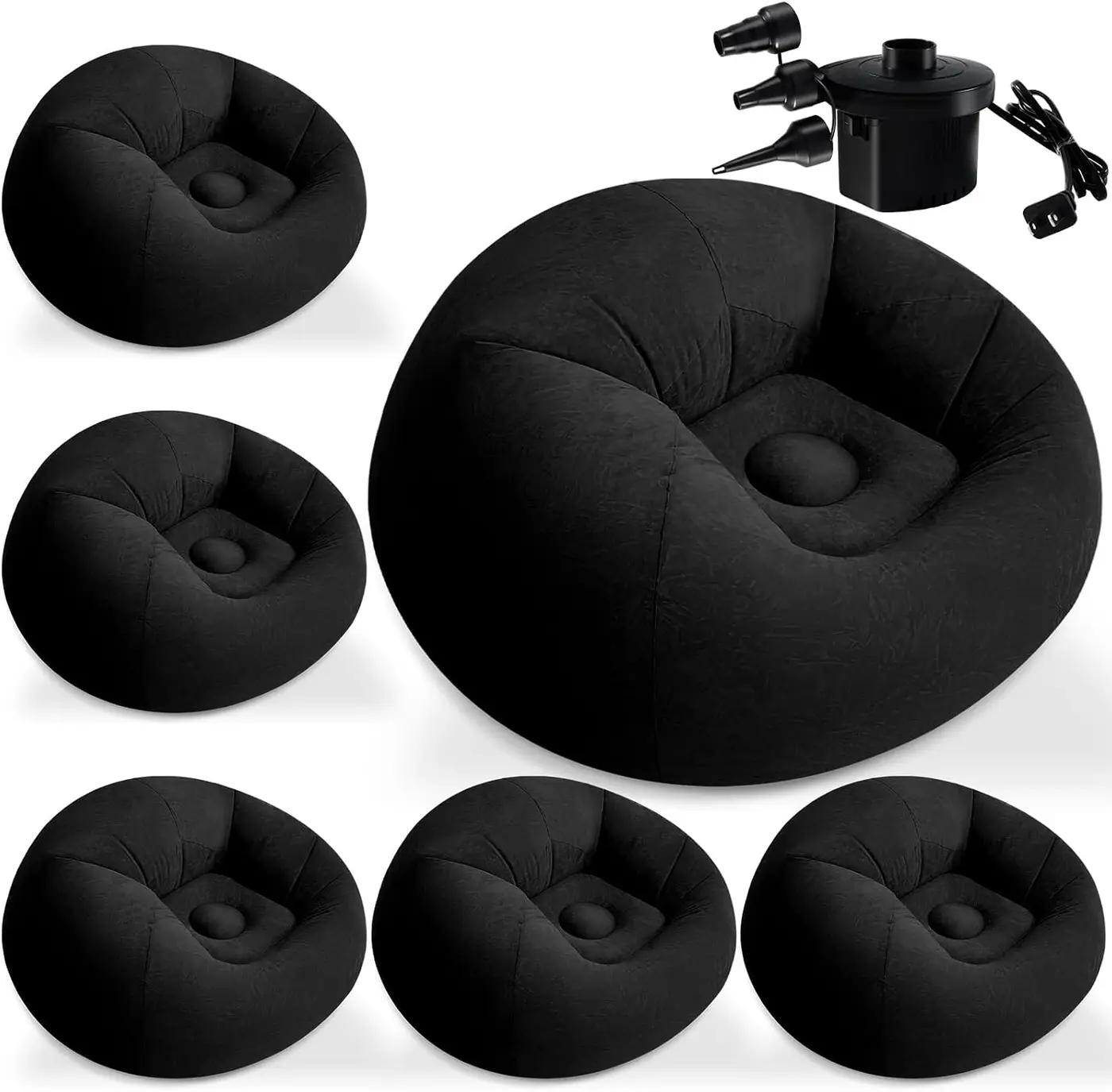 6 Pack Inflatable Bean Bag Chairs with Electric Air Pump Inflatable Chairs Blow up Couch Folding Portable Inflatable Lazy Sofa for Movie Night Living Room Outdoor Camping (6, Black)