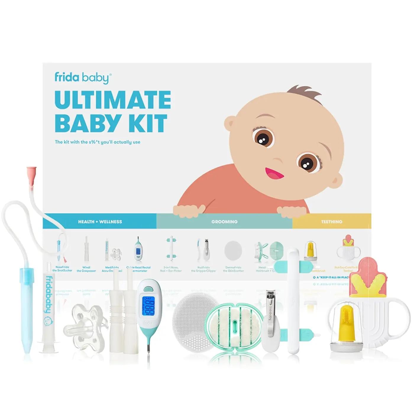 Frida Baby Ultimate Baby Kit, 10 piece New Born Essentials Gift Set Includes Wellness Sick Day, Gas Relief, Grooming Tools &amp; Teething Toys