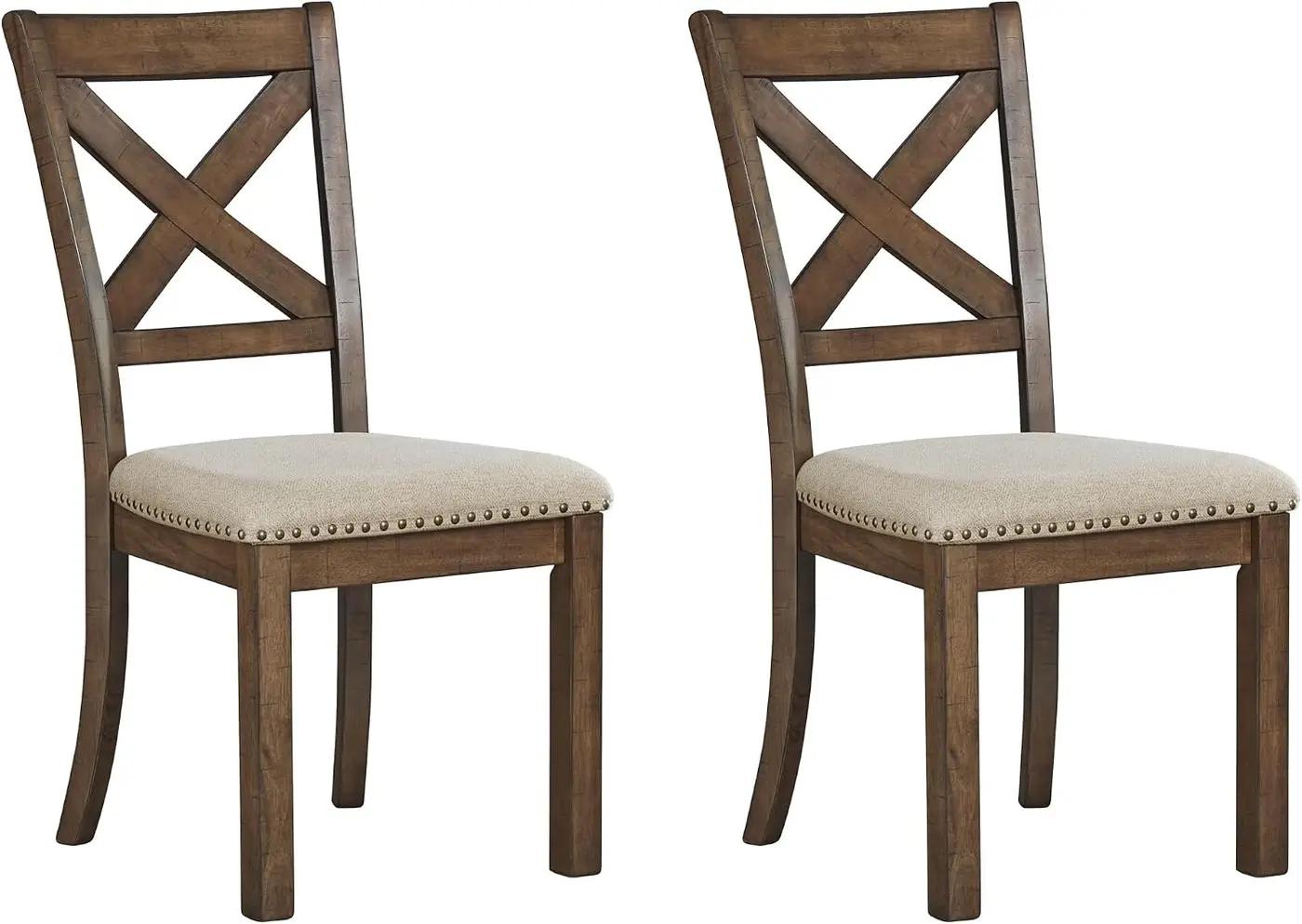 Signature Design by Ashley Moriville Modern Farmhouse 19" Upholstered Dining Room Chair, 2 Count, Brown