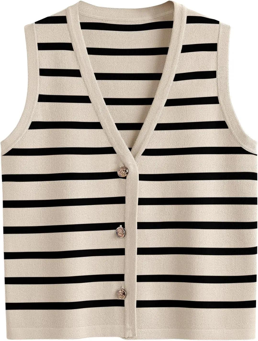LILLUSORY Vest Tops for Women 2026 Summer Outfits Striped Sweaters Button Up Casual Blouses Jacket Fashion Clothes OEKO-TEX STANDARD 100