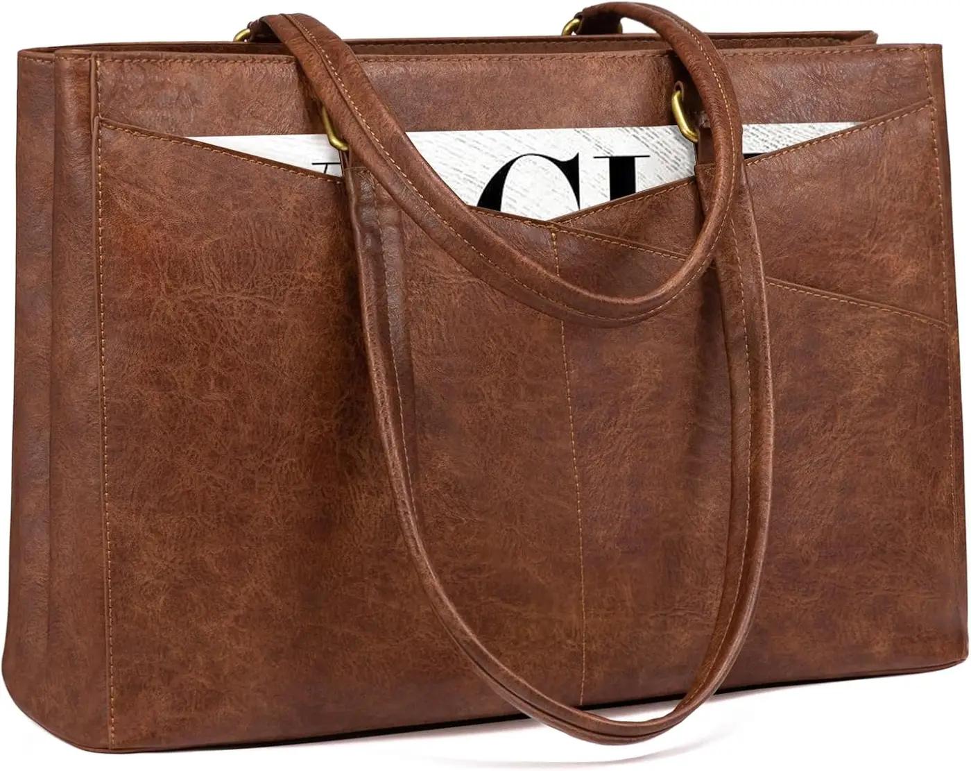 LOVEVOOK LOVEVOOK Laptop Bag for Women,15.6 Inch Laptop Tote Bag for Women,Vintage Leather Work Tote Bags Computer Teacher Bag,Waterproof Business Office Briefcase Bible Bag