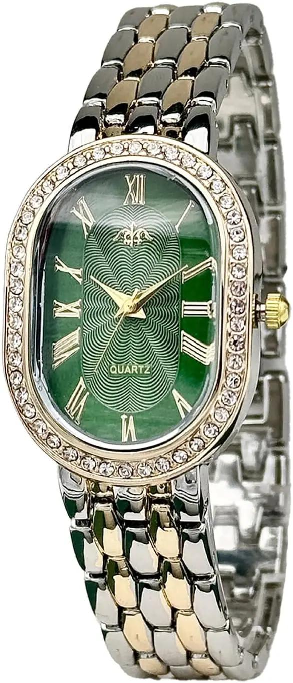 VILKFY Women Vintage Gold Rome Watch Oval Case Adjustable Stainless Steel Watch Band Waterproof Analog Quartz Watch