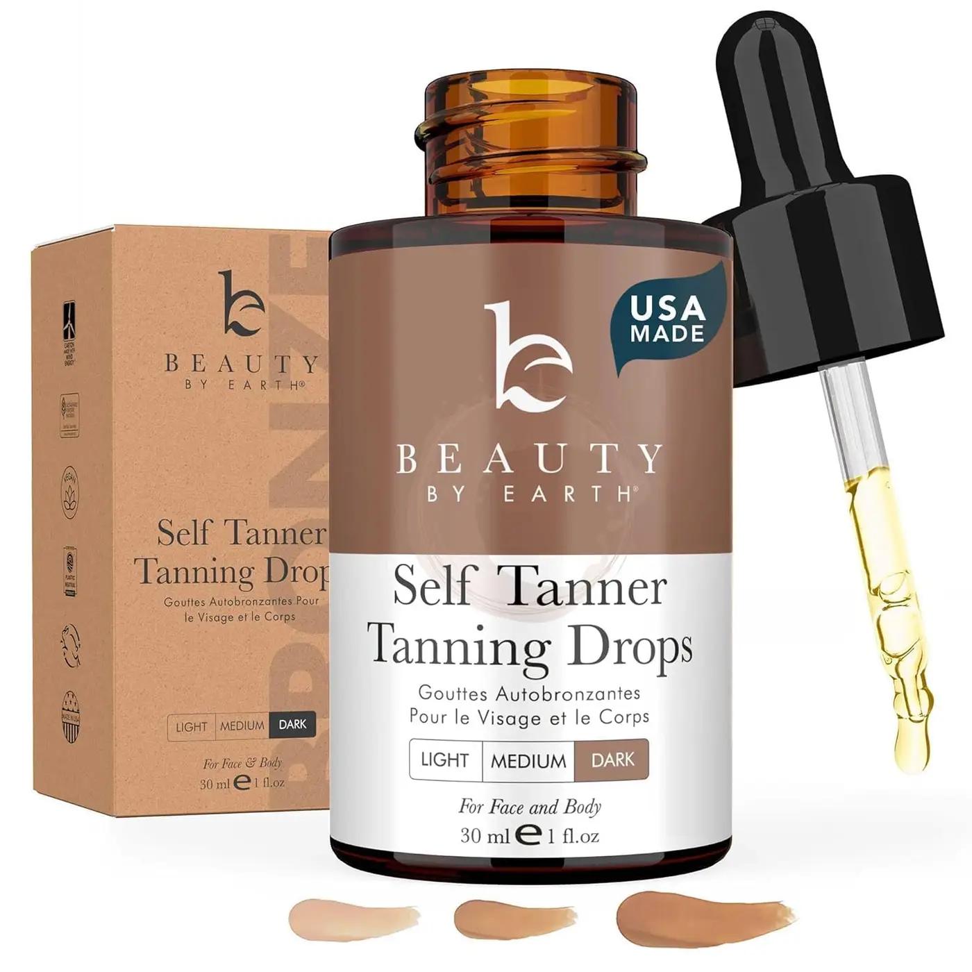 Self Tanning Drops for Face - USA Made with Organic &amp; Natural Ingredients, Ultra Dark Face Tanning Drops to Add to Moisturizer, Self Tanner for Sunless Fake Tan &amp; Natural Glow, Cruelty &amp; Toxin Free