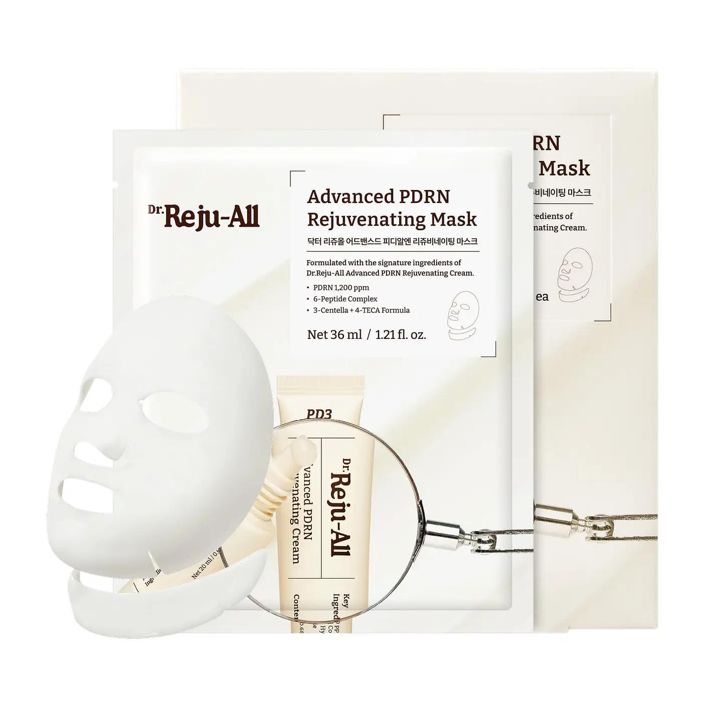Dr.Reju-All Advanced PDRN Rejuvenating Mask - Face &amp; Neck Korean Sheet Mask with 1,200 ppm PDRN, Collagen &amp; Copper Peptides - Hydrating &amp; Soothing, Skin Repair (1.2 Fl Oz x 4EA)