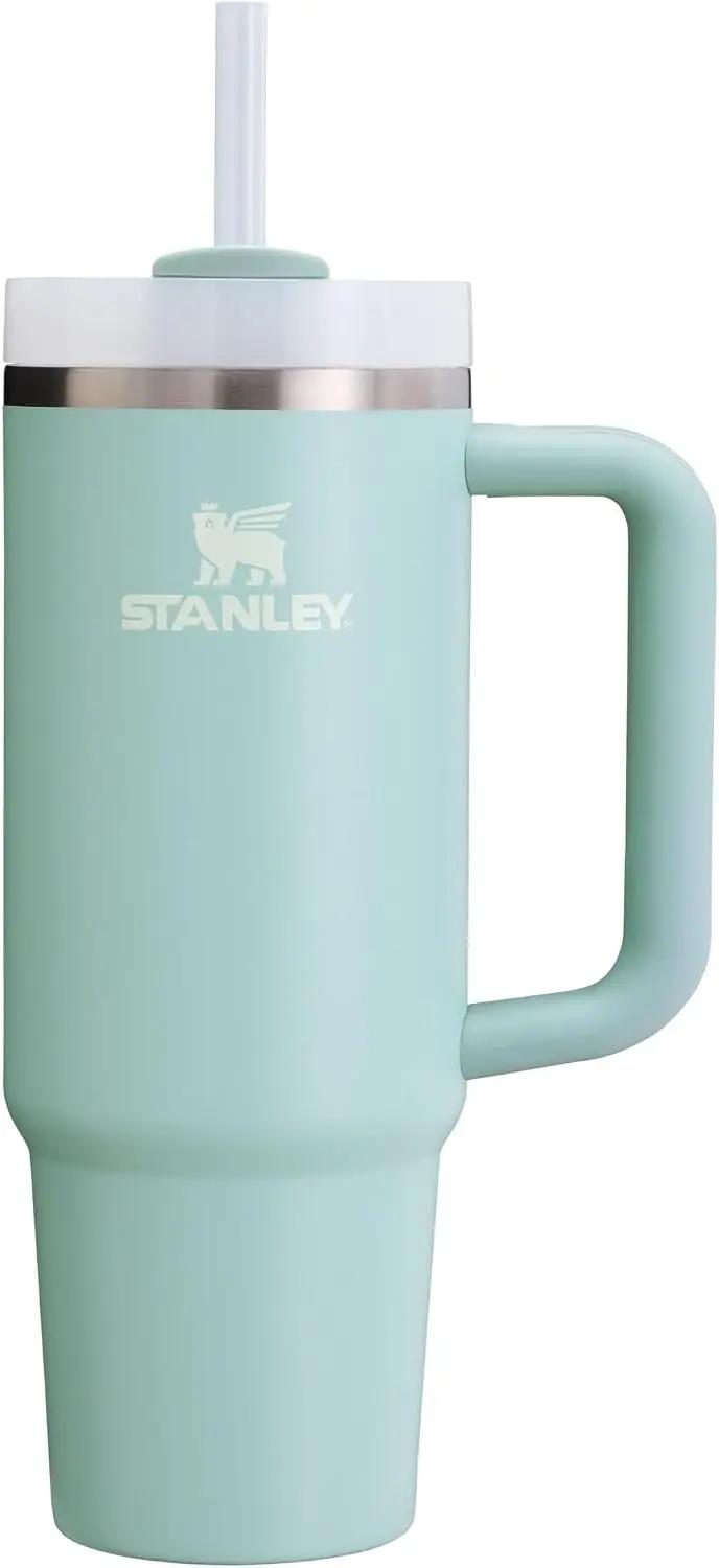 STANLEY STANLEY Quencher H2.0 Tumbler with Handle and Straw 30 Ounces | Flowstate 3-Position Lid | Cup Holder Compatible for Travel | Insulated Stainless Steel Cup | BPA-Free | Seafoam Recycled Claim Standard Blended