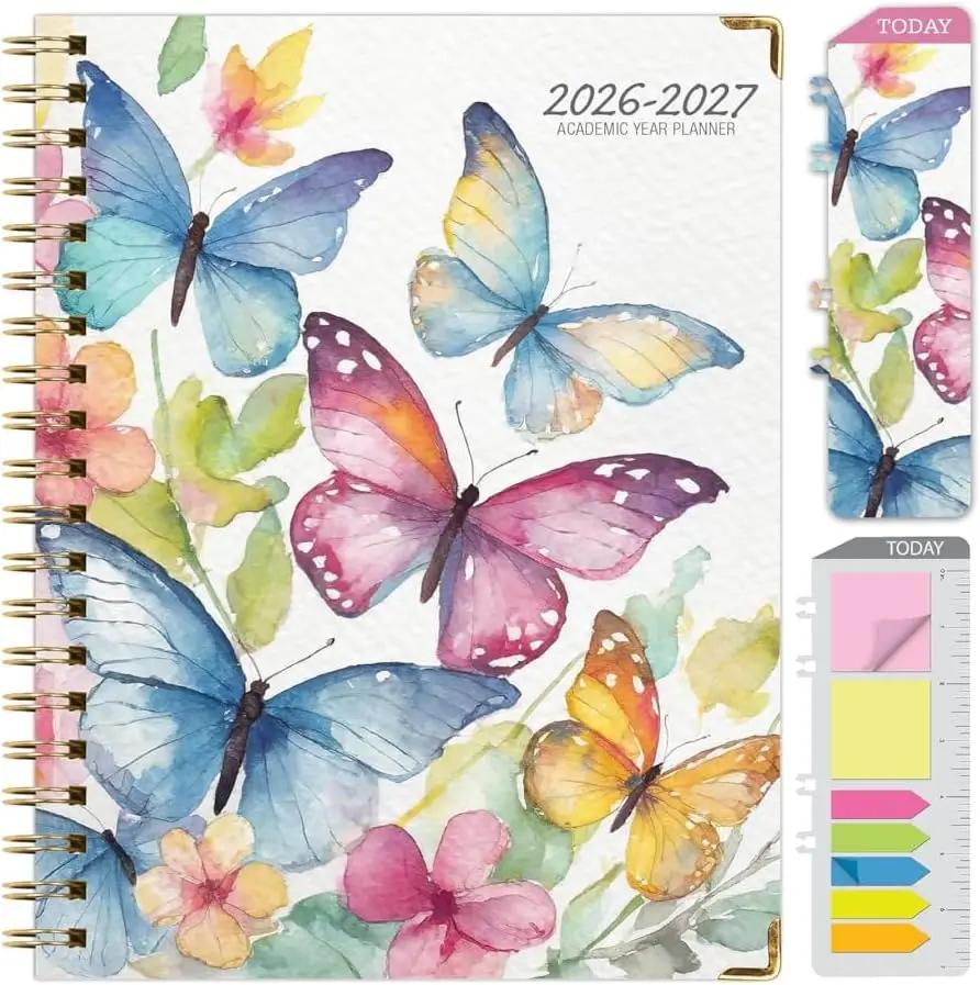 2026-2027 Excello Brands 8.5" x 11" Academic Weekly &amp; Monthly Planner, Paperboard Cover, Watercolor Butterflies(NAY27-8511LP-33)