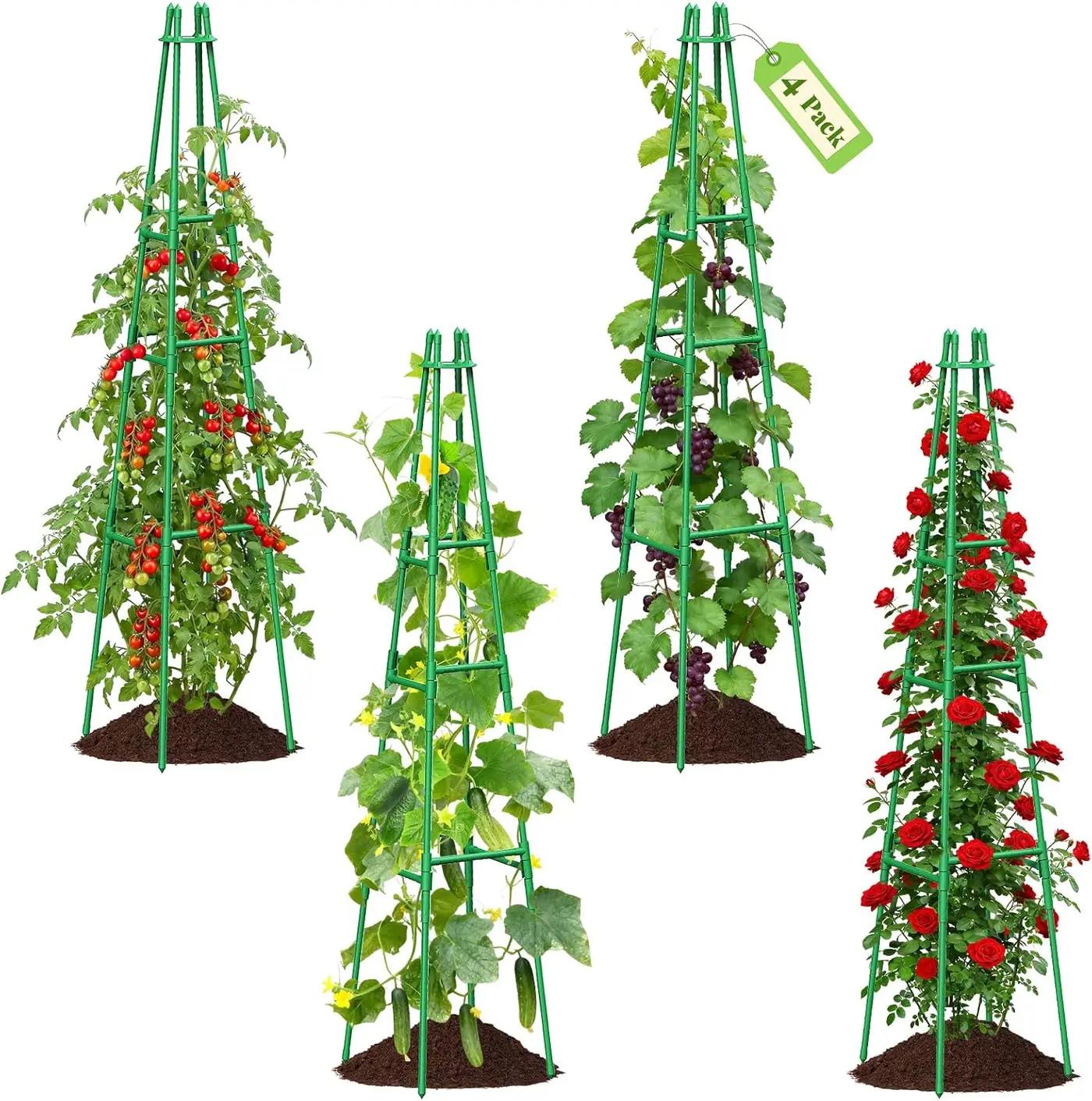 4 Pack 64" Tall Adjustable Obelisk Garden Trellis for Climbing Plants, Rust-Proof Pe Coated Metal Plant Trellis Support for Raised Beds, Potted Vines, Cucumbers, Tomatoes, Indoor Outdoor Use (4 Pack) Global Recycled Standard