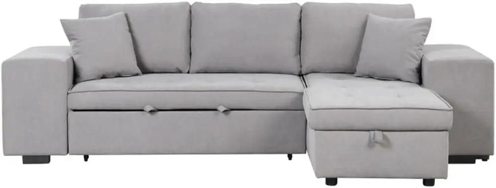 104" Pull Out Sleeper Sofa Reversible L-Shape 3 Seat Sectional Couch with Storage Chaise and 2 Stools