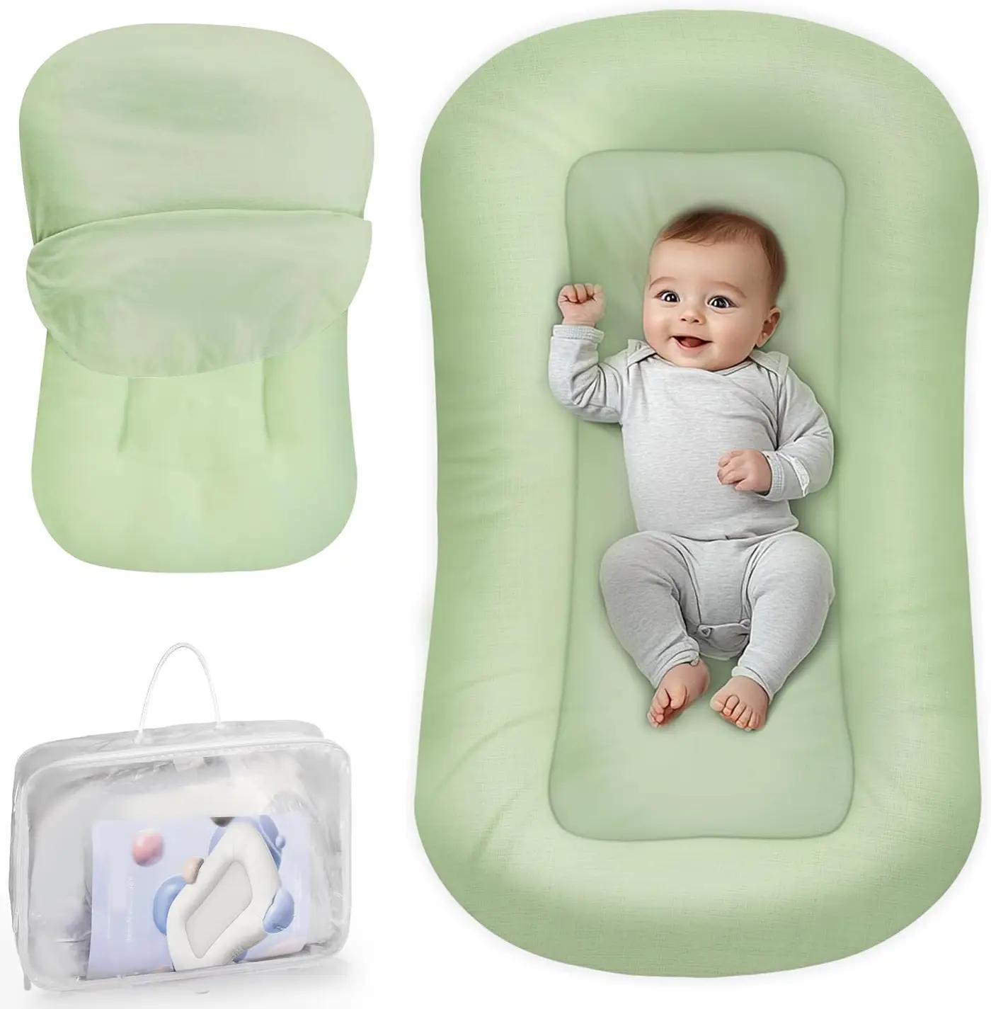 Cpzzkq Infant Support Cushion - Baby Support Cushion for Newborn, 0-24 Months, Portable Tummy Time Mat for Home and Travel, Soft Cotton, Supervised Use, Baby Essentials Gift, Green (Cover Included) Global Recycled Standard