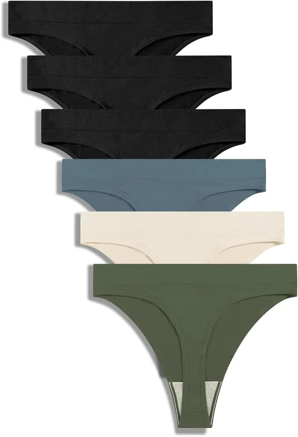 GRANKEE Women's High Waisted Breathable Seamless Thong Panties,No Show Workout Underwear,Comfortable Cotton Crotch,6 Pack