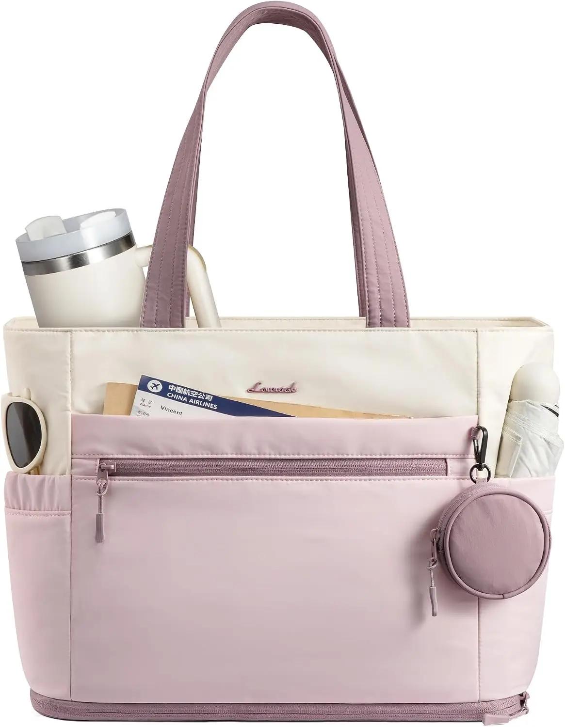 LOVEVOOK Tote Bag for Women, Expandable Laptop Work Bag 15.6 Inch, 33L Large Travel Handbag with 40oz Tumbler Holder, TSA